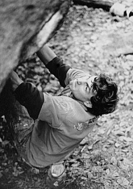 California native, Rio Rose focusing in the finishing hold of a dyno problem at Pawtuckaway, New Hampshire.