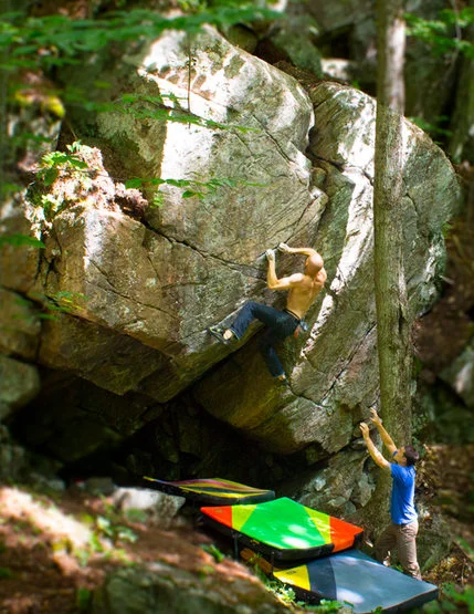 Pleasure Treasure, V5, at Hope Falls (Marble Zone) NY. Photograph by Justin Sanford.