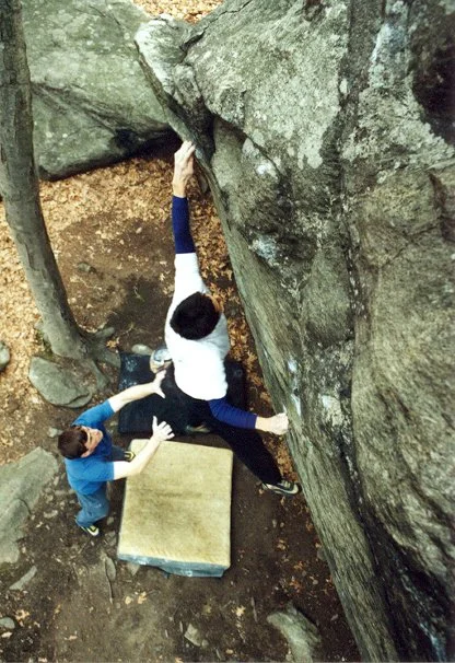 Try Again, V5, at Lincoln Woods, RI. Photograph by Joe McLoughlin.