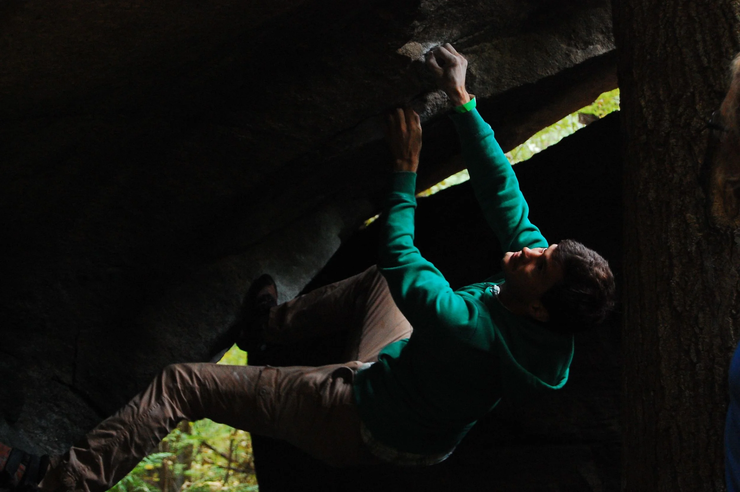Jerome Boutaid on Tweaky Bird during the bouldering comp.