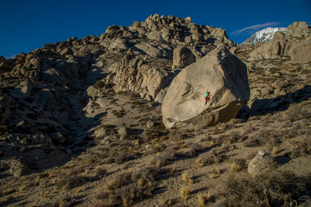 Josh topping out Spectre, Bishop, CA. Photograph by Dan Krauss.