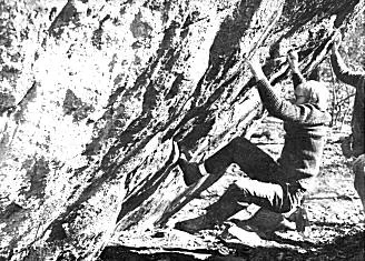 John McLean circa 1978 on the third ascent of The Great Thanksgiving Day Smokeout (reverse Iron Cross ) shortly after the first and second ascents.
