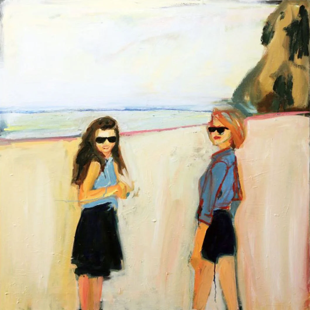 Painting of instagram image of Lorde and Taylor Swift on a beach