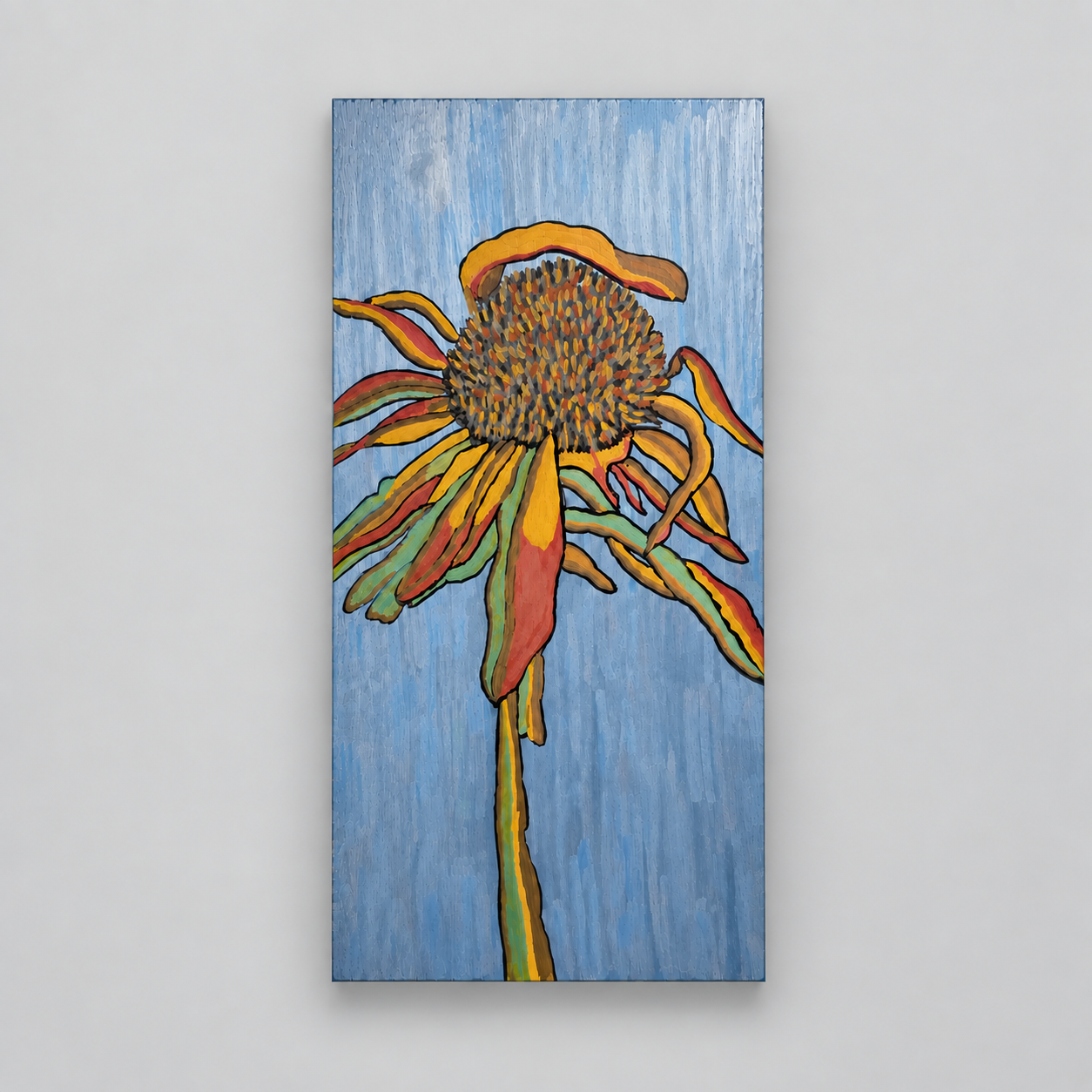 Centered Echinacea Painting on Gray Wall.png