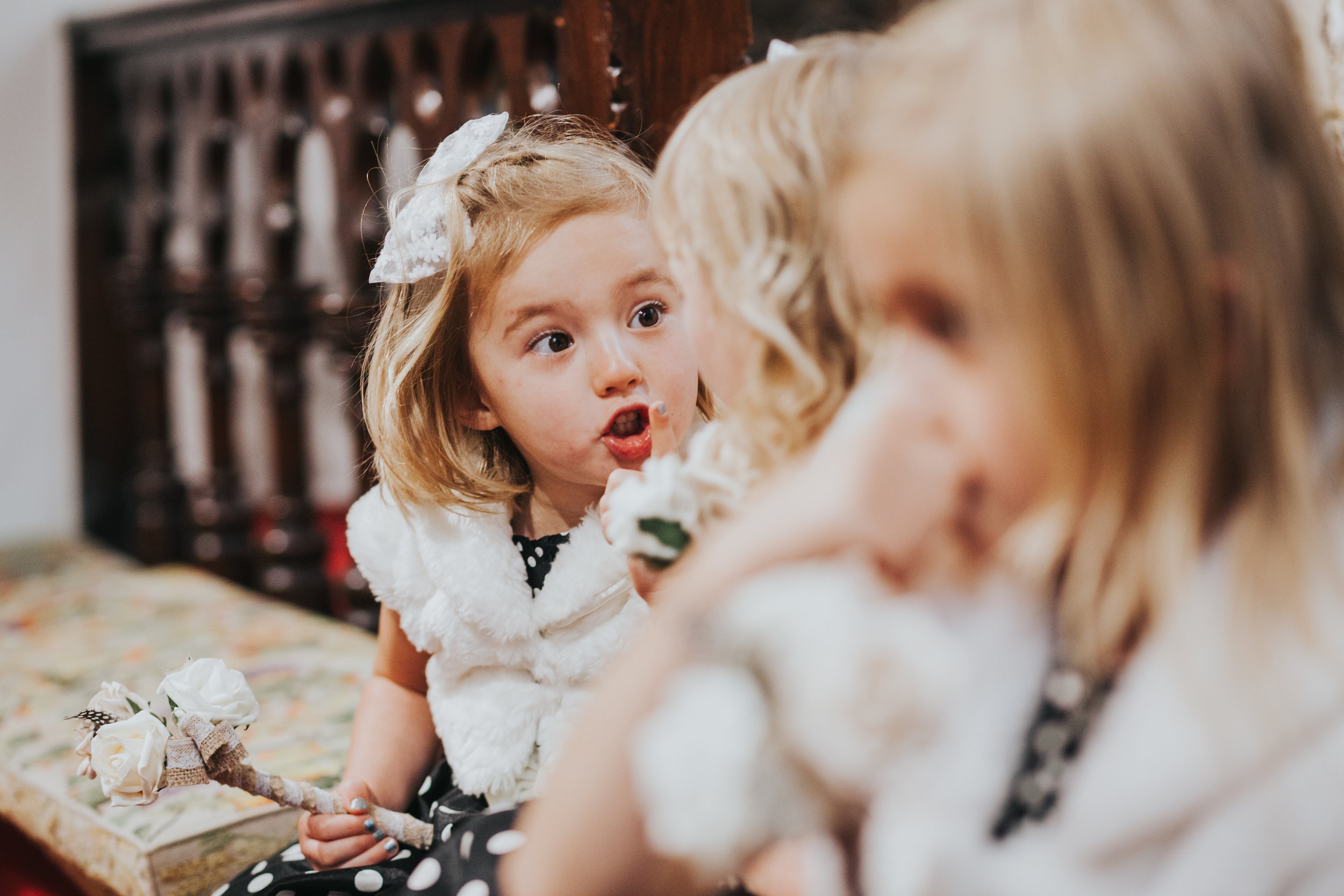  Previously grumpy child tells the other 2 girls to shut up during the service, with a super cute finger to lips, glare and the loudest SHHHHHHHHH ever!&nbsp; 