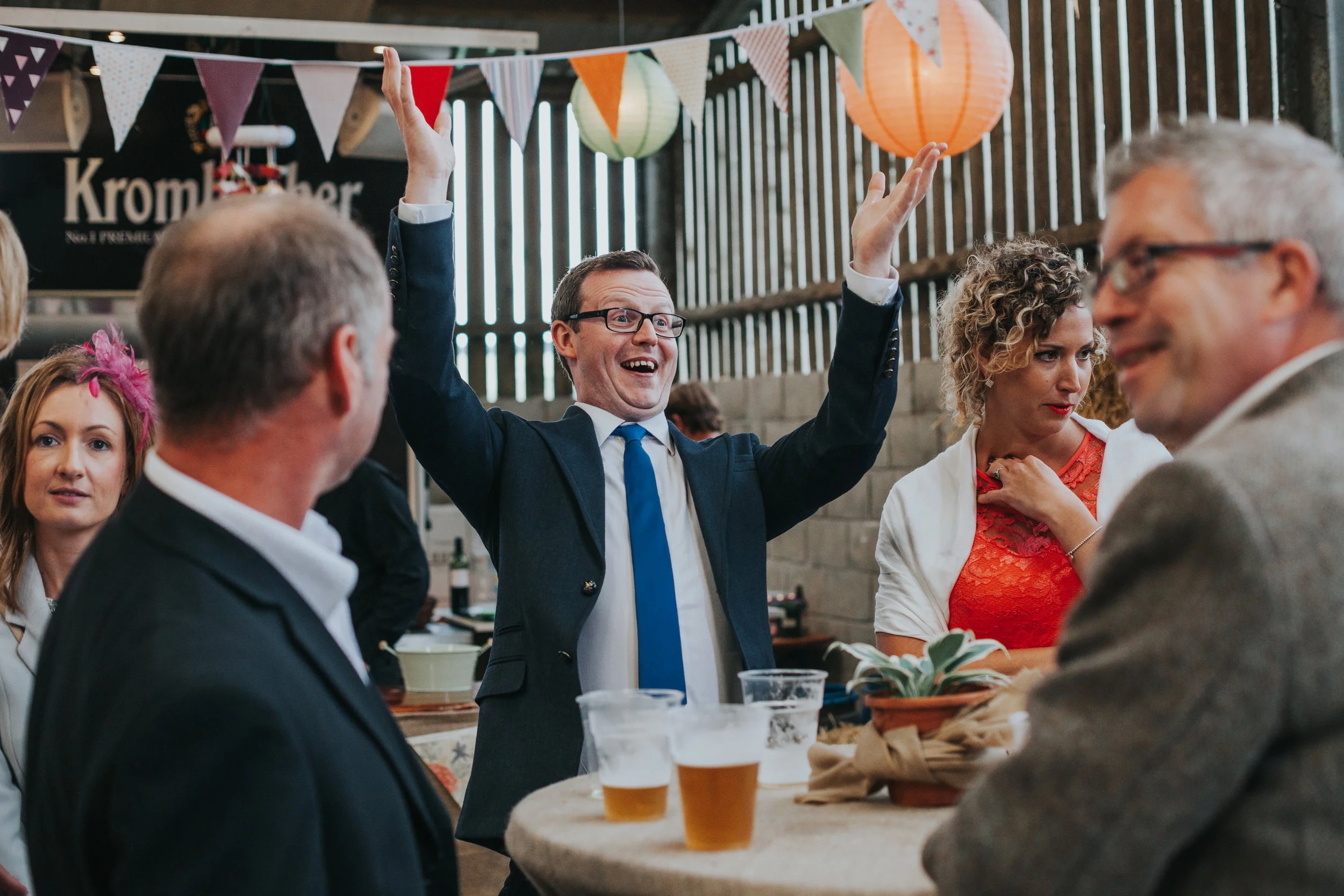  Happy man with hands in the air 