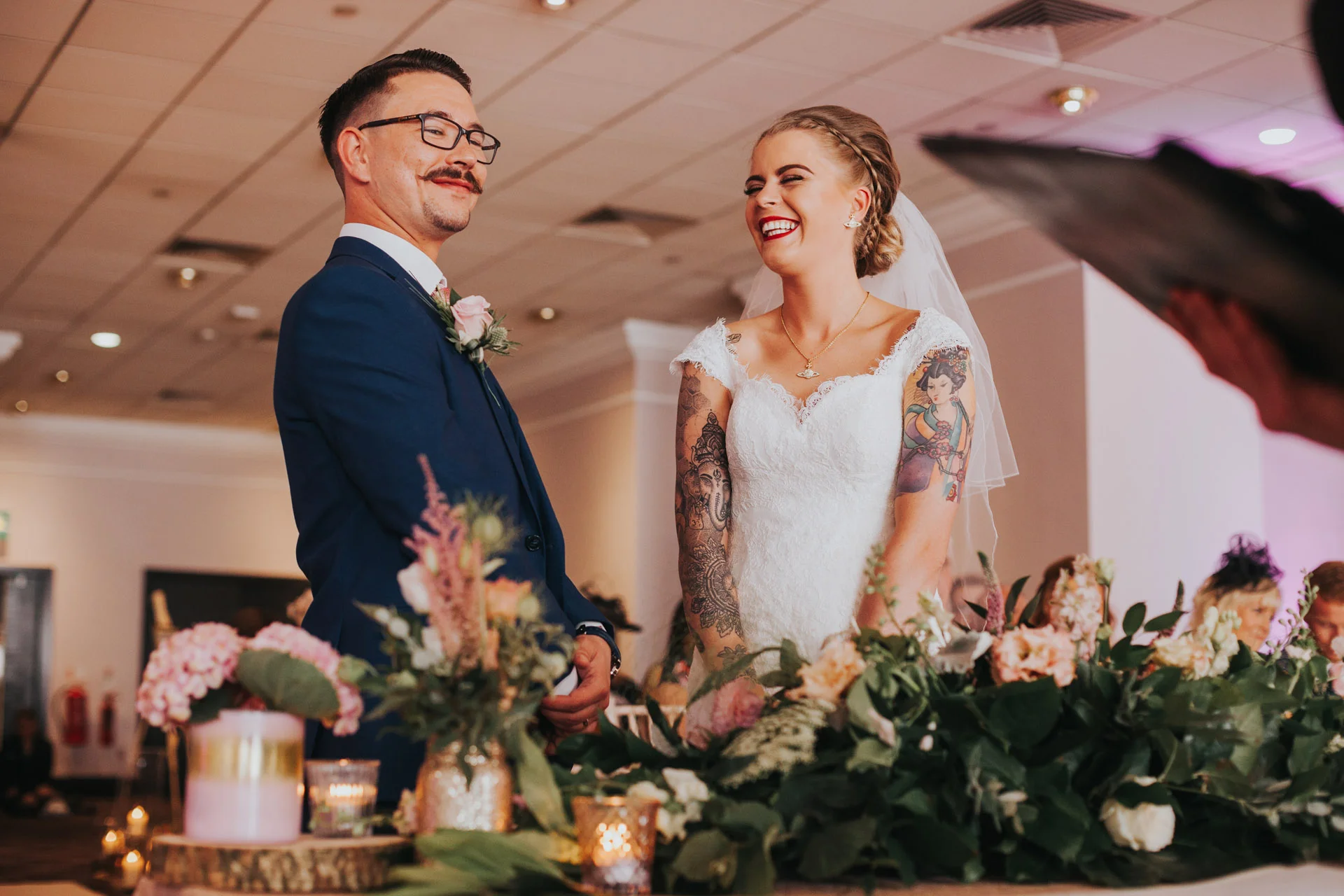 Photograph of Bride and Groom during their Manchester Wedding ceremony. 