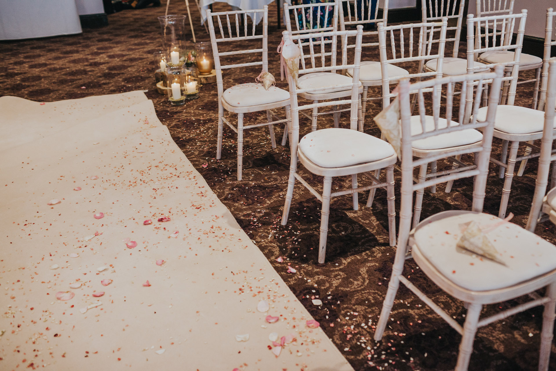 Wedding chairs and confetti. 