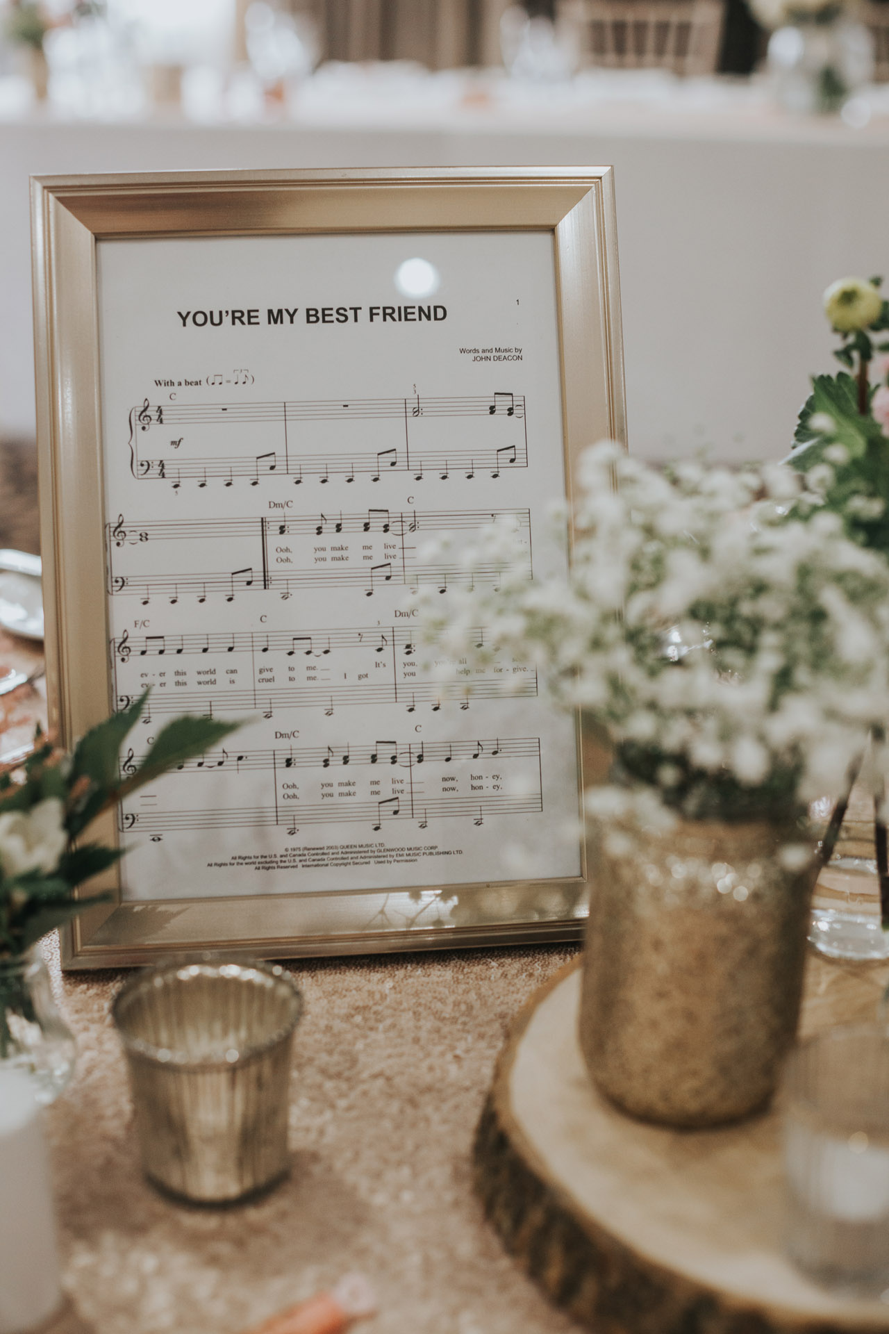 You are my best friend, sheet music, table decor. 