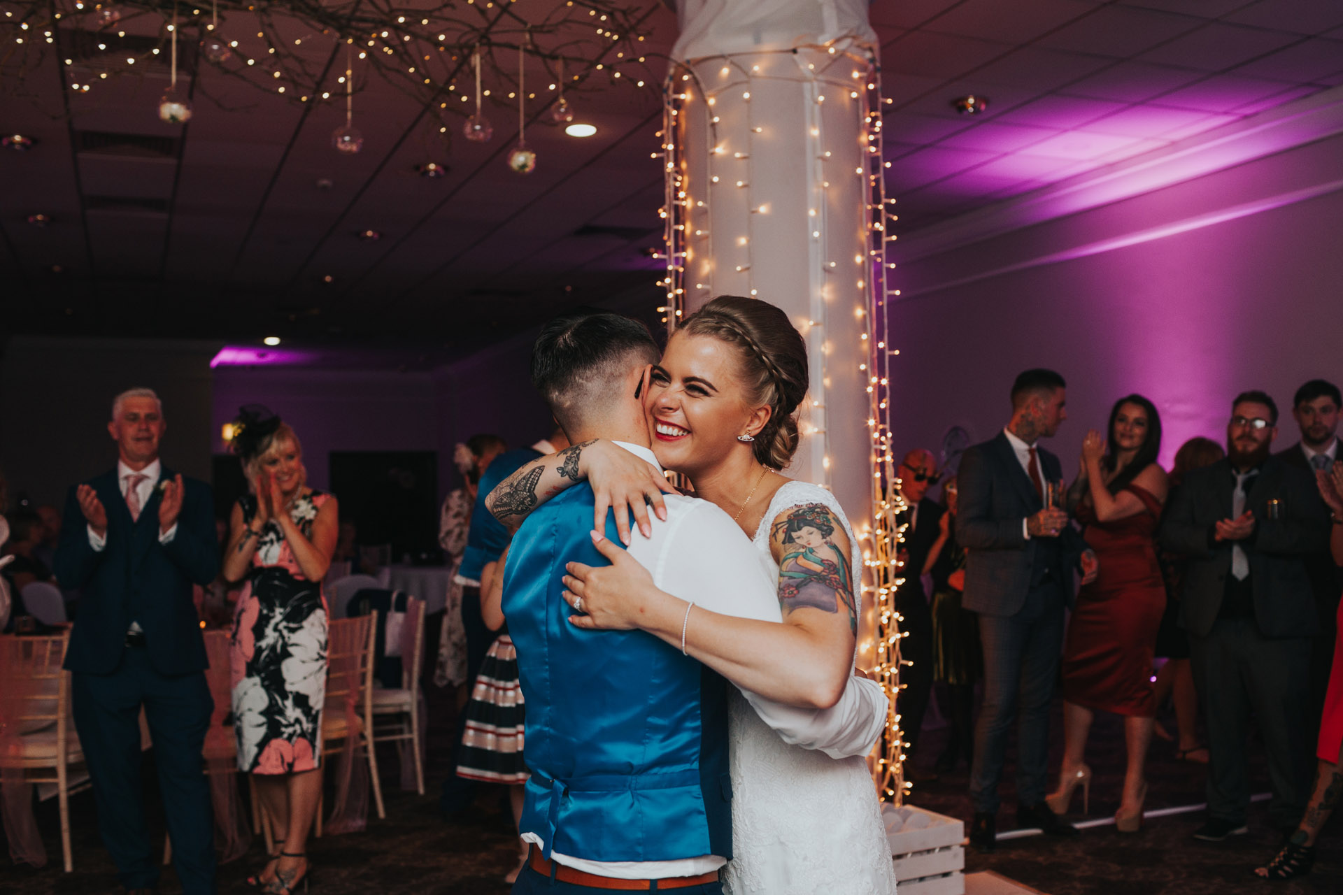 Bride and groom dance at Wedding party in Manchester City Centre.