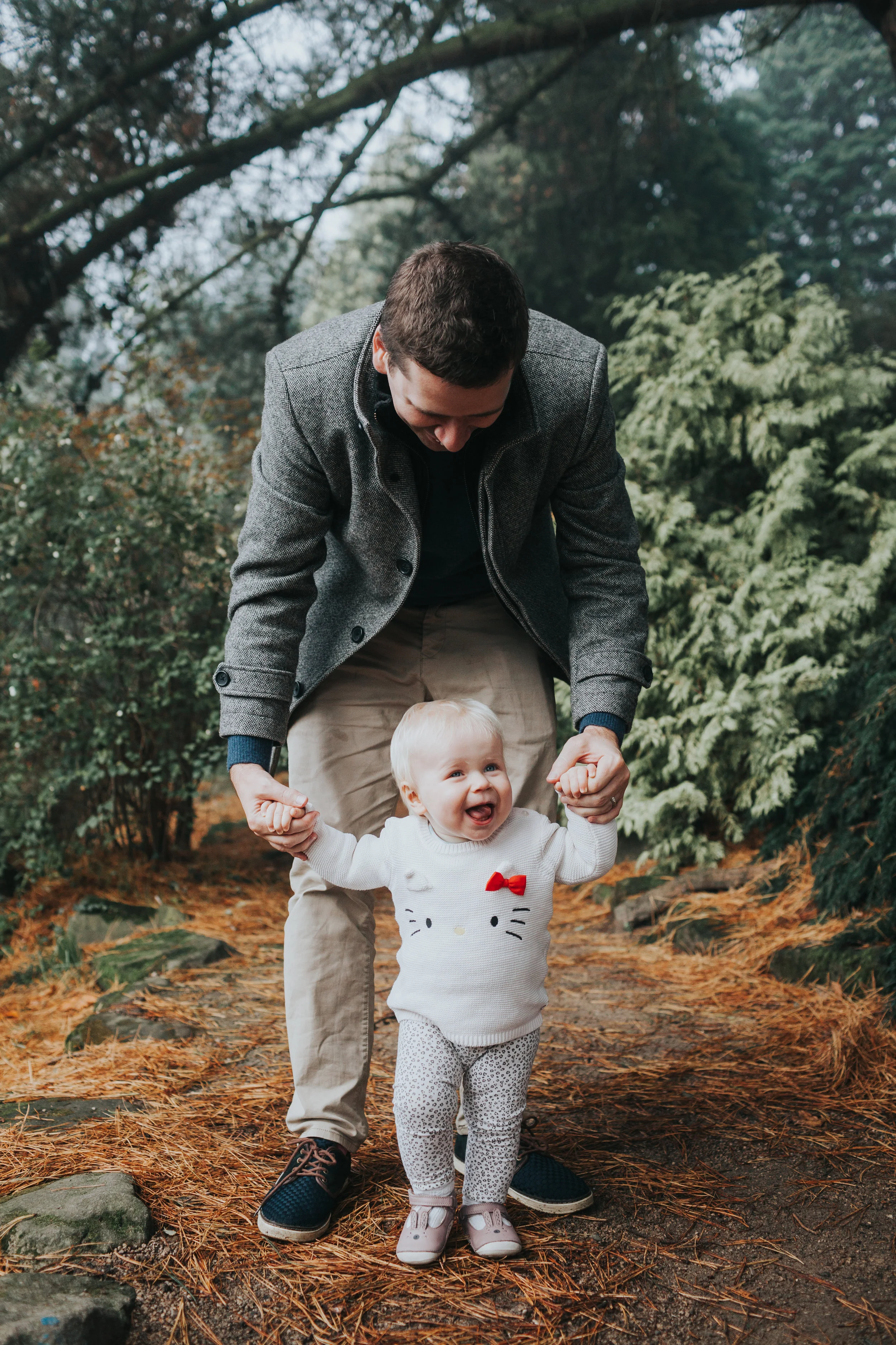 Dad takes Evie for a walk.