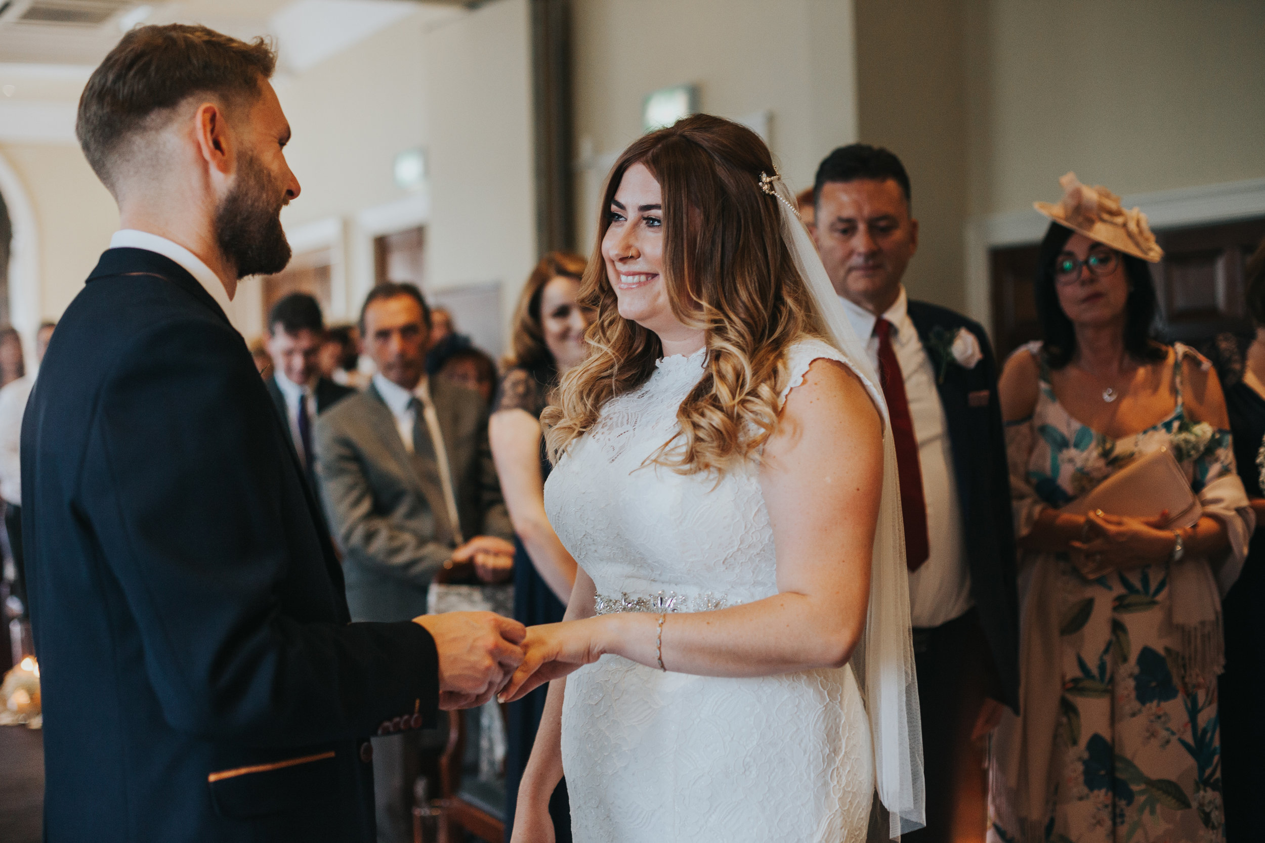 Bride and groom say their wedding vows.