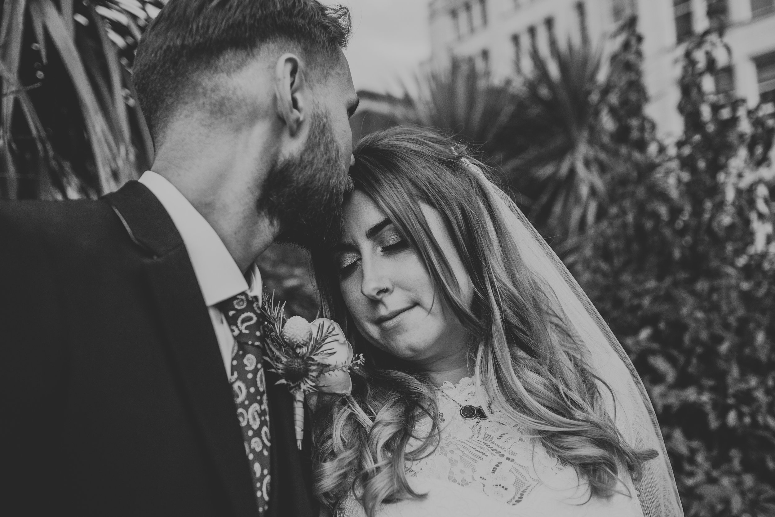 Couples portrait photograph in black and white. 