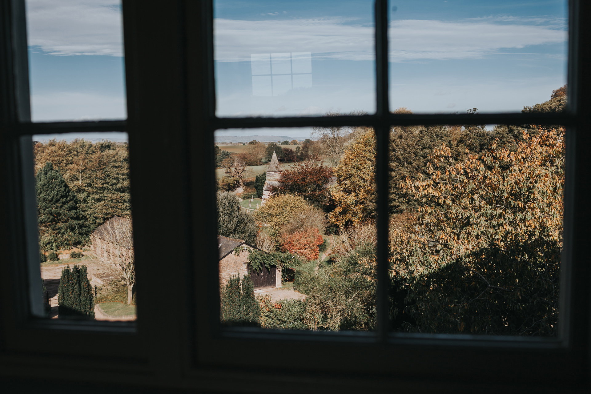 The view of Dewsall Courts private church from the window. 