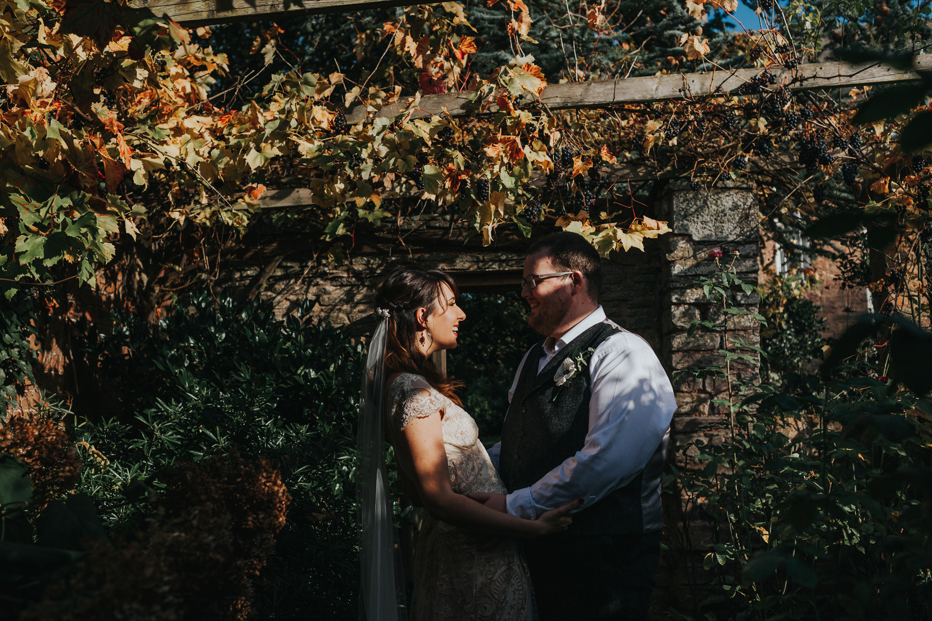 Couple portrait in the vineyard at Dewsall Court. 