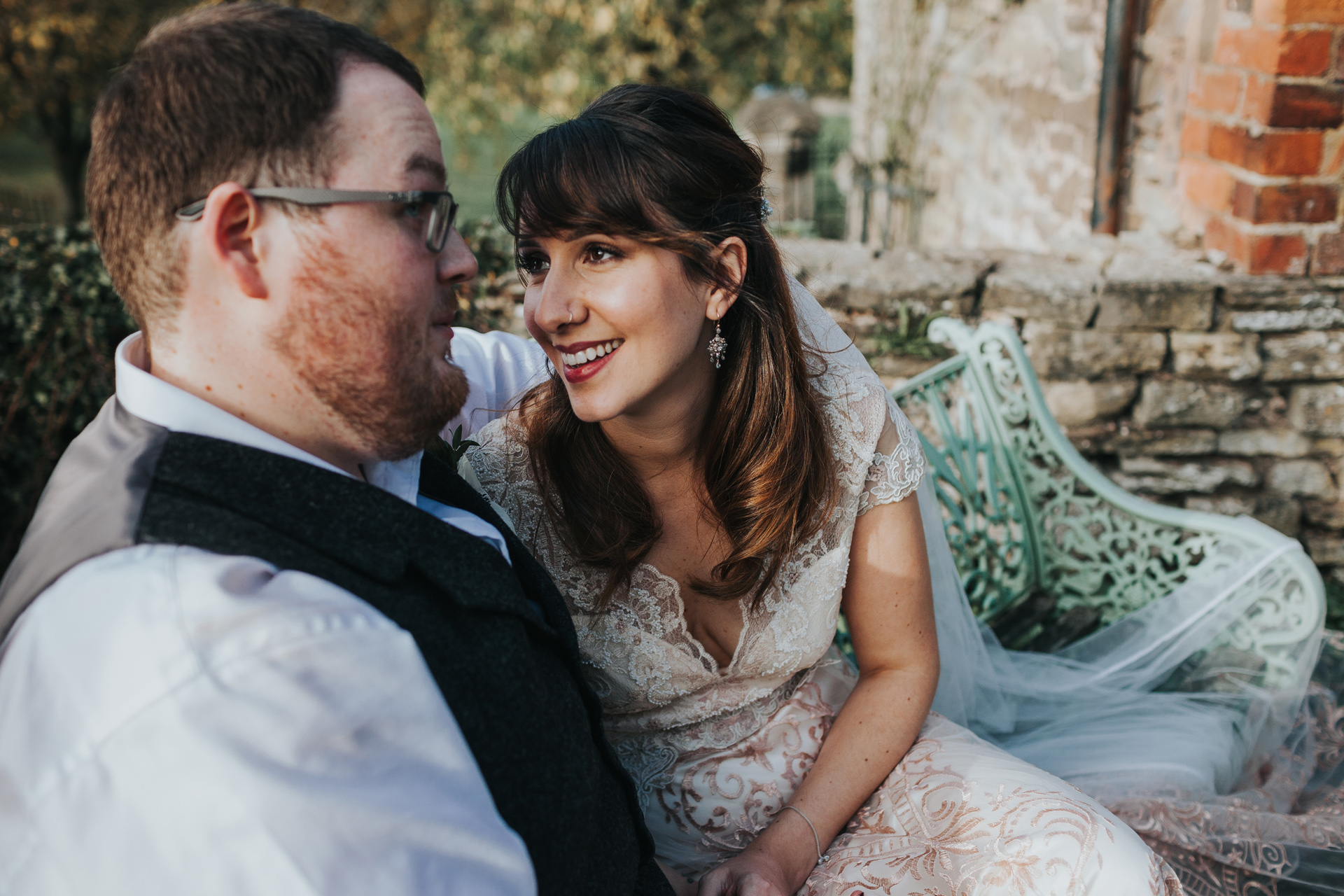 Bride looks at groom with Bambi eyes