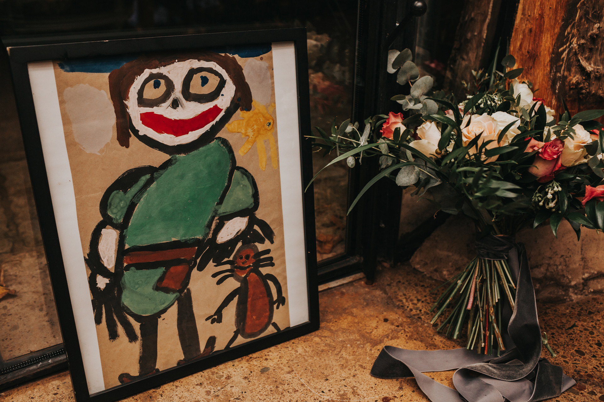 Scary wedding present and flowers.
