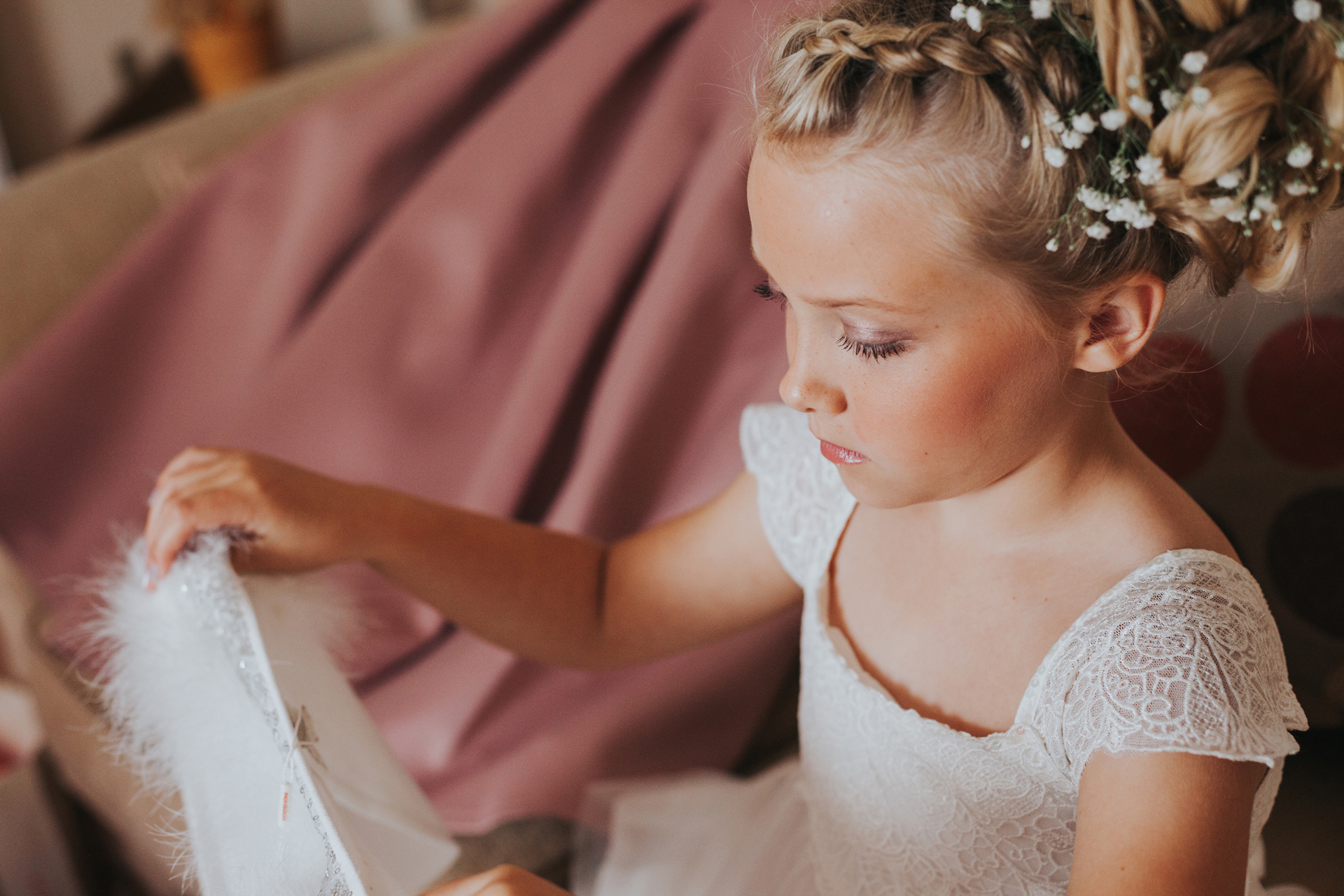 Flower girl getting ready. 