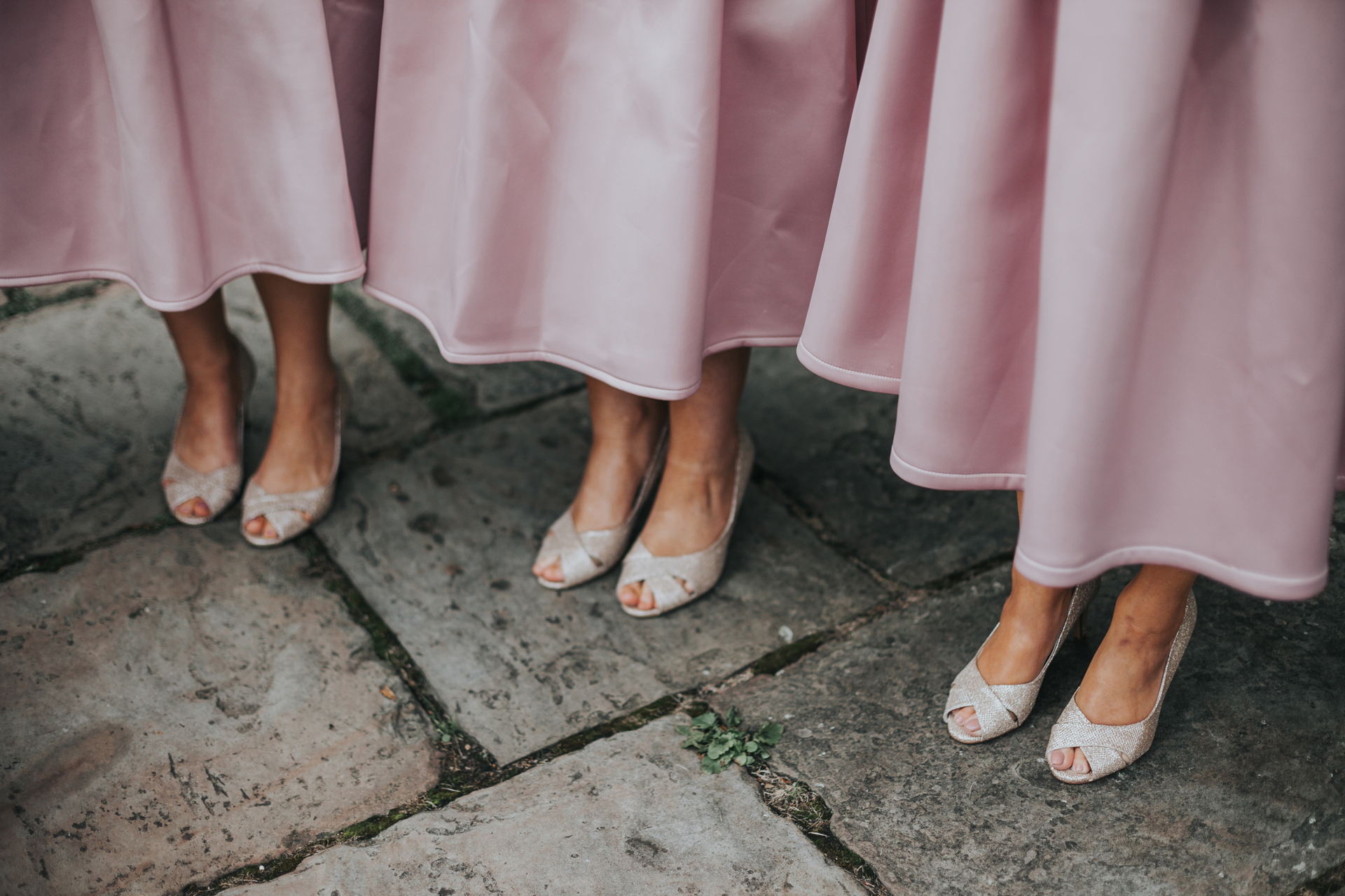 Bridesmaids pink shoes and dress.