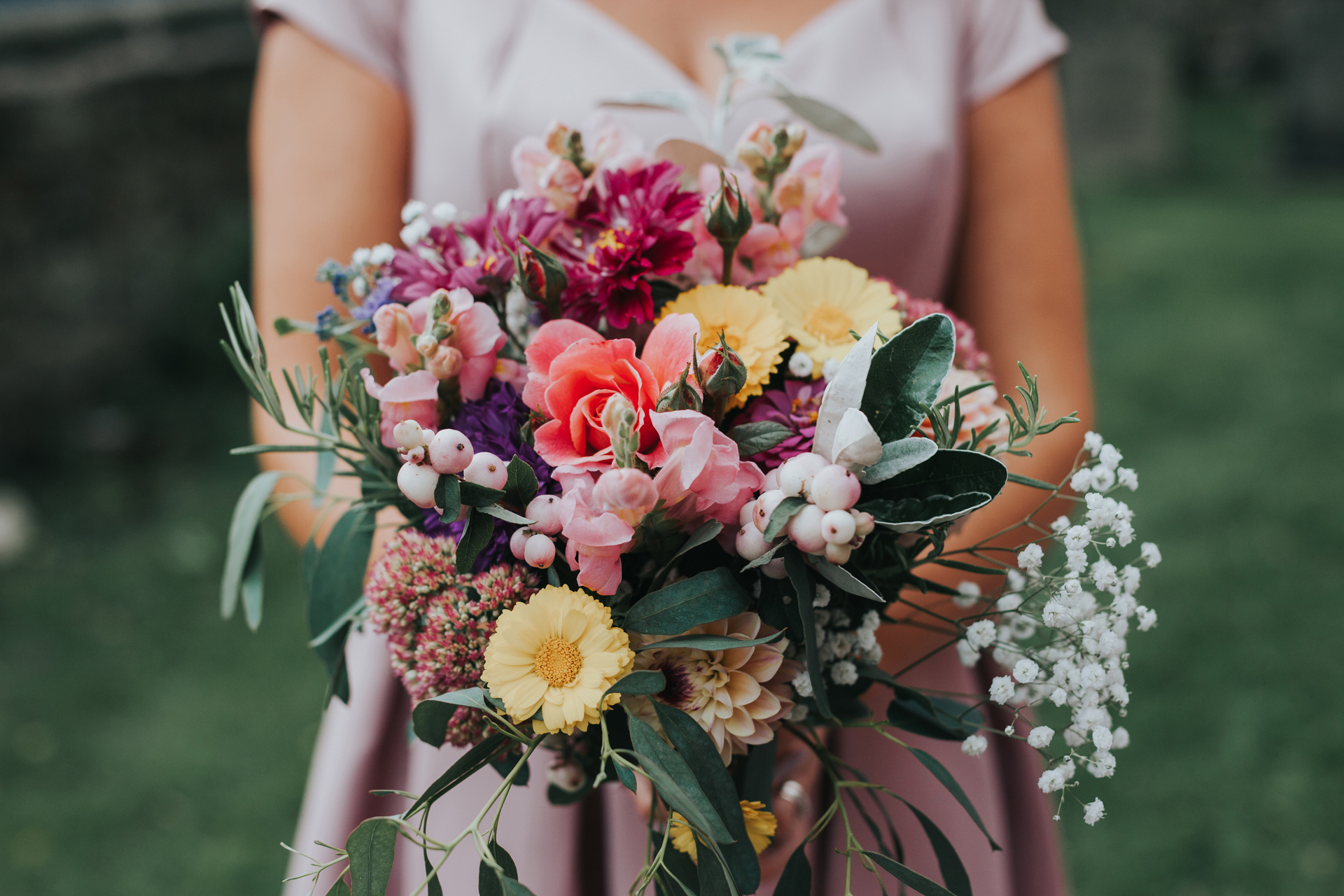 Colourful bridal bouquet of flowers. 