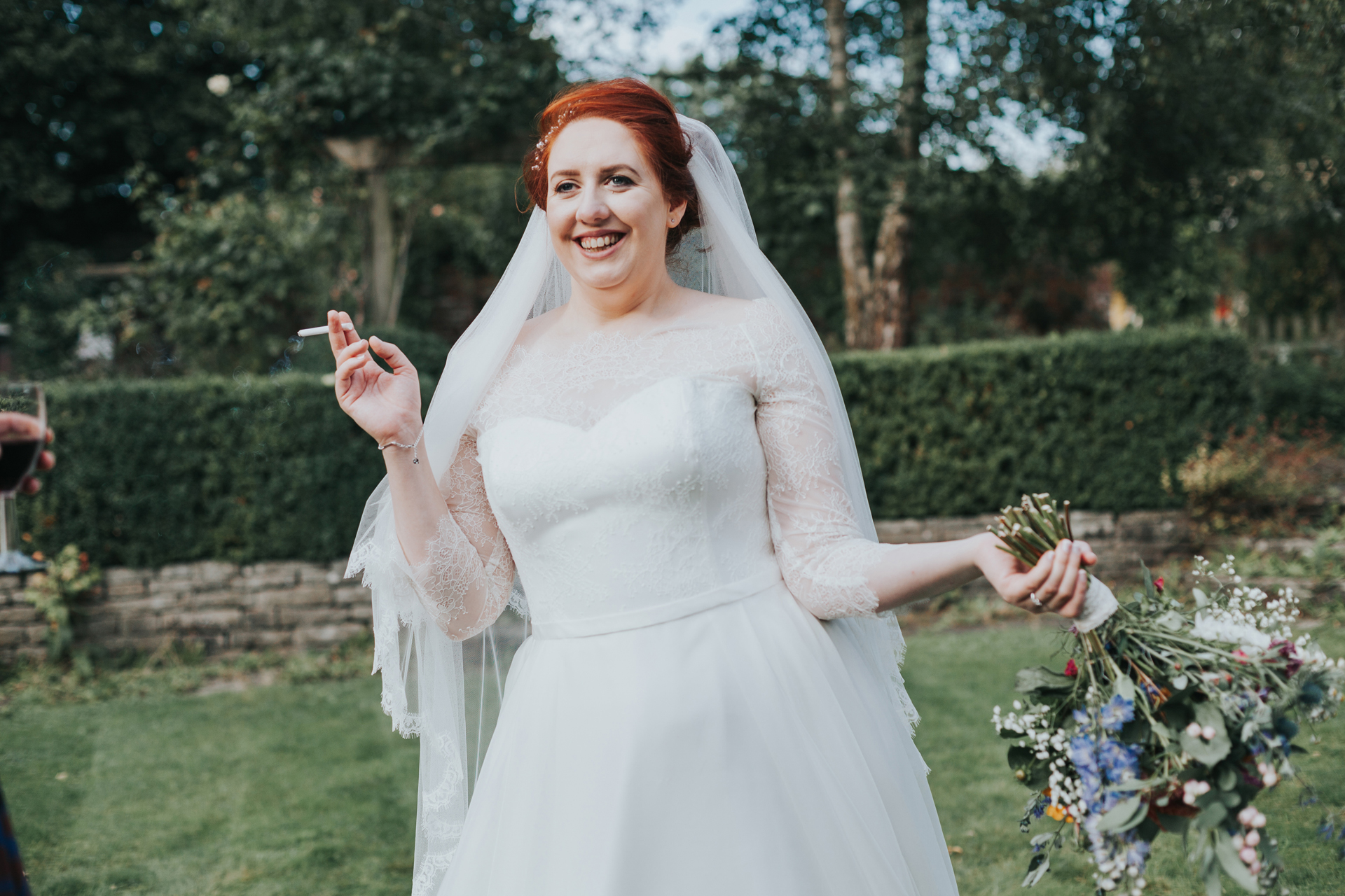Bride posing with her fag. 
