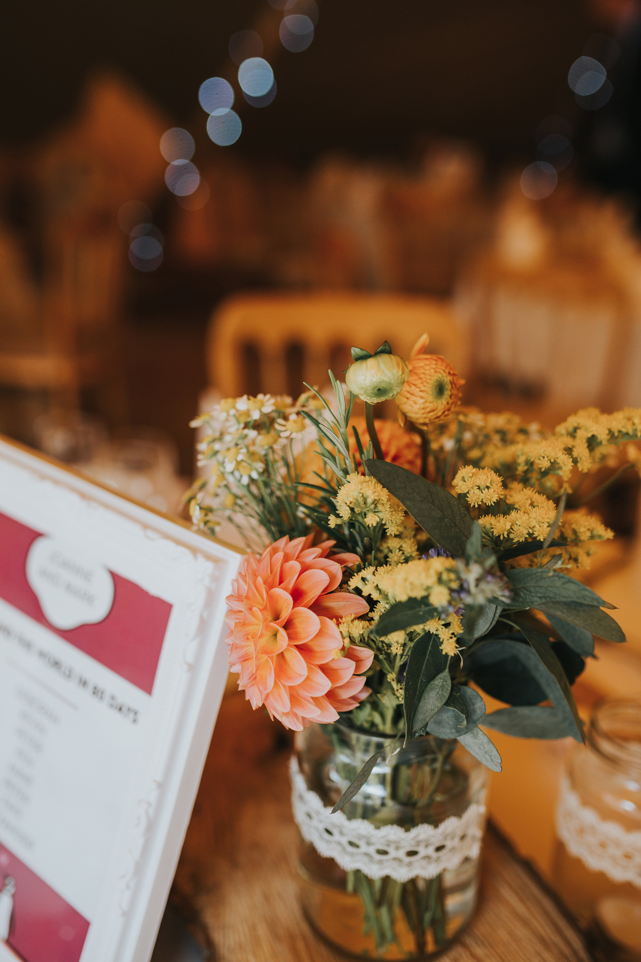 Flowers on wedding tables.