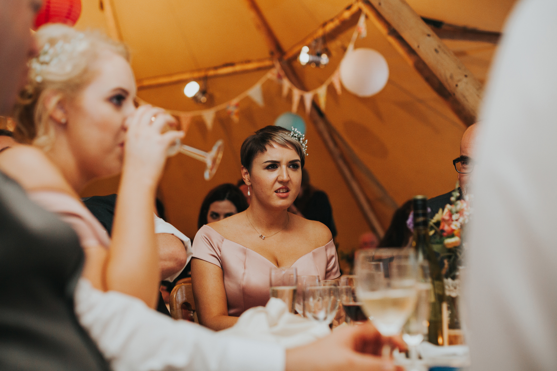 Bridesmaid pulling a funny face.