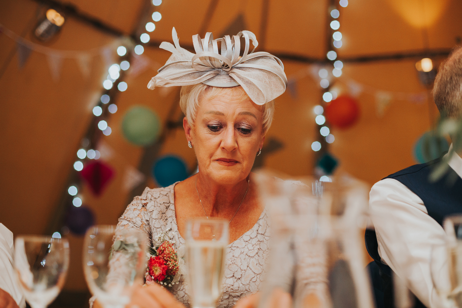 Mother of the bride cries at speeches. 