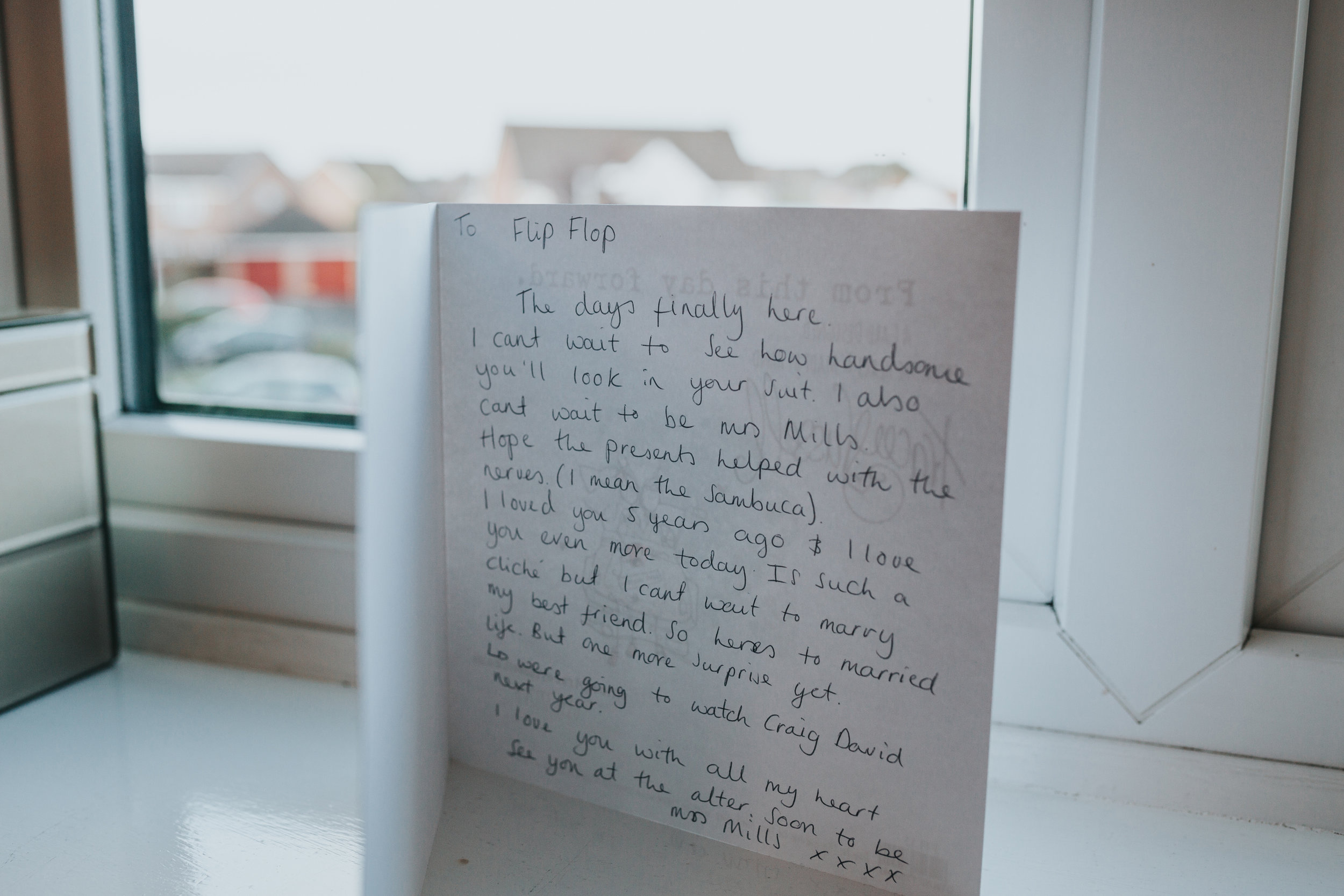 A card from the bride to the groom.