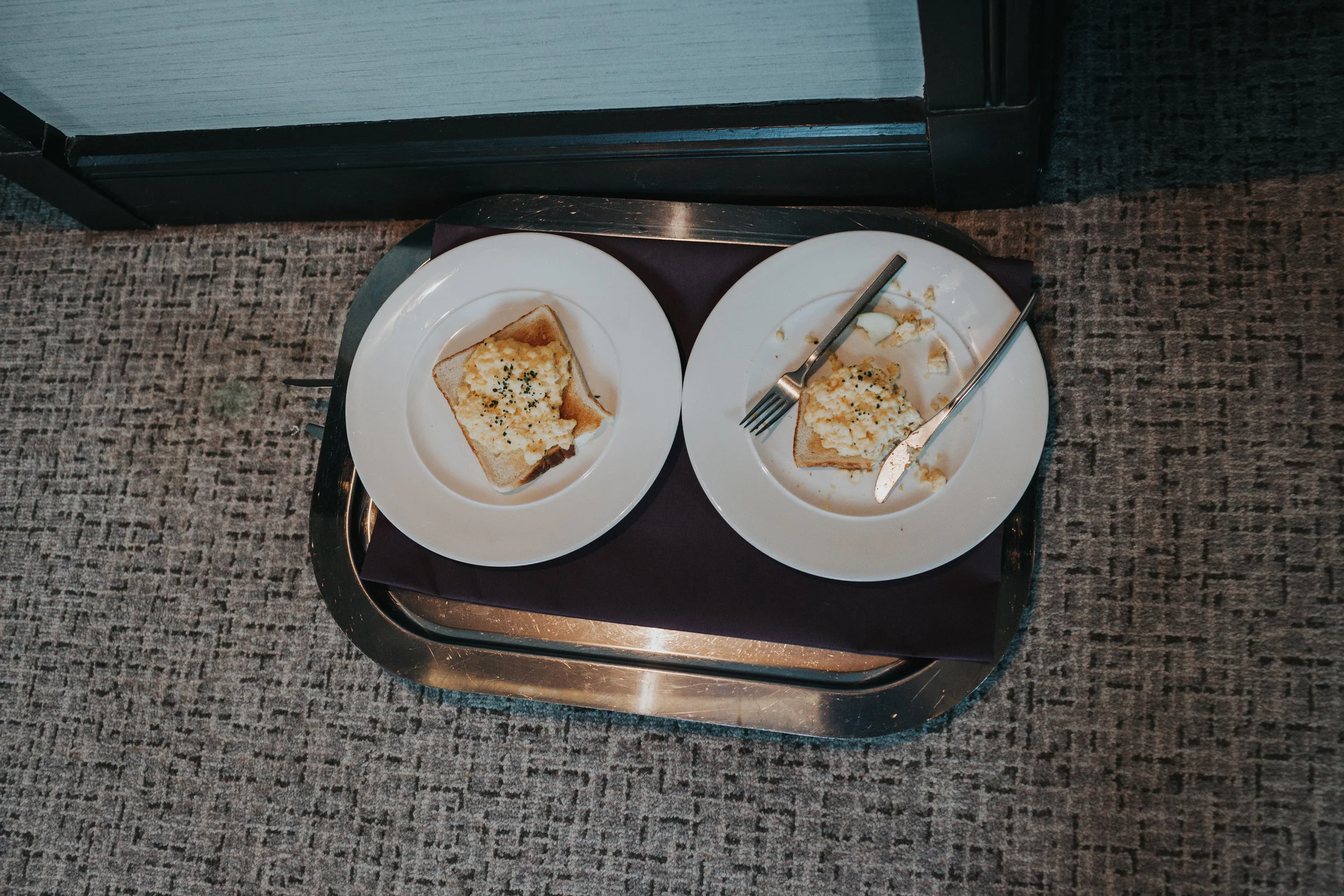 Scrambled eggs on toast. 
