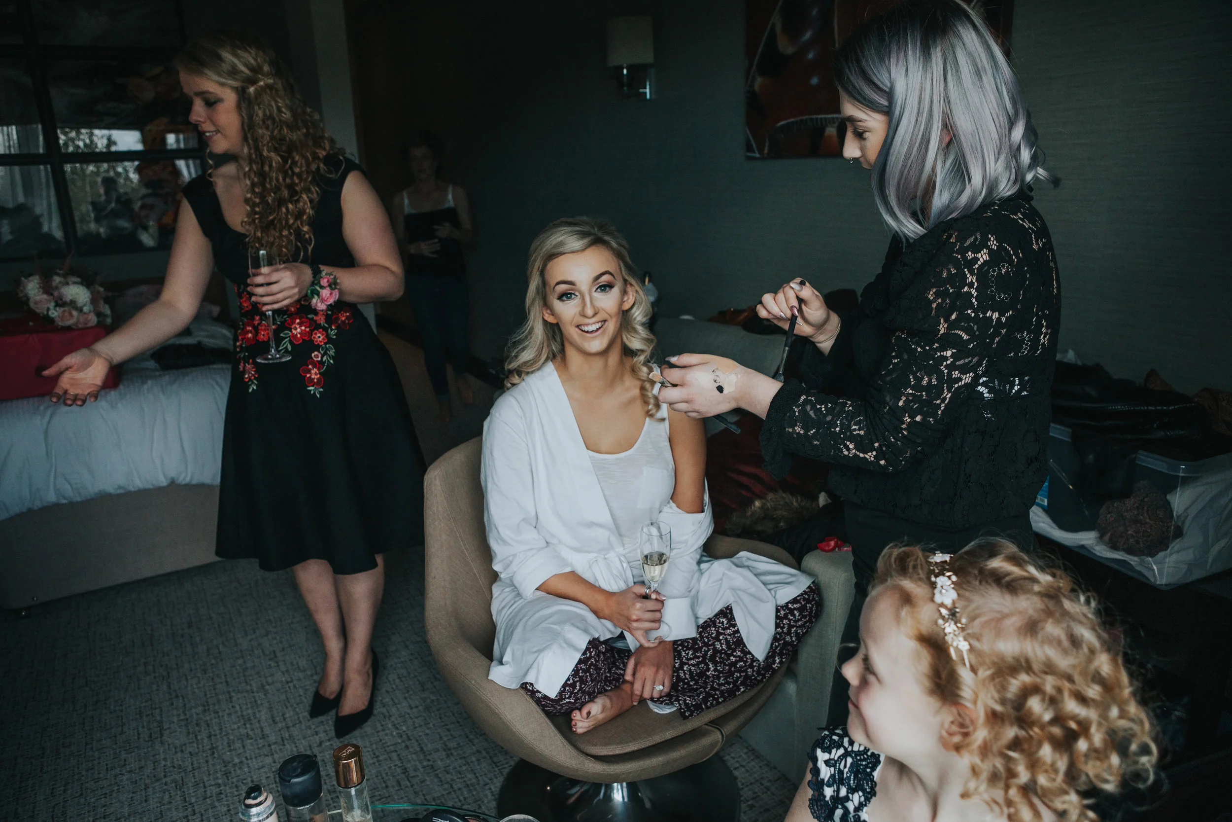 Bride getting her make up done at Stanley House Hotel and Spa. 