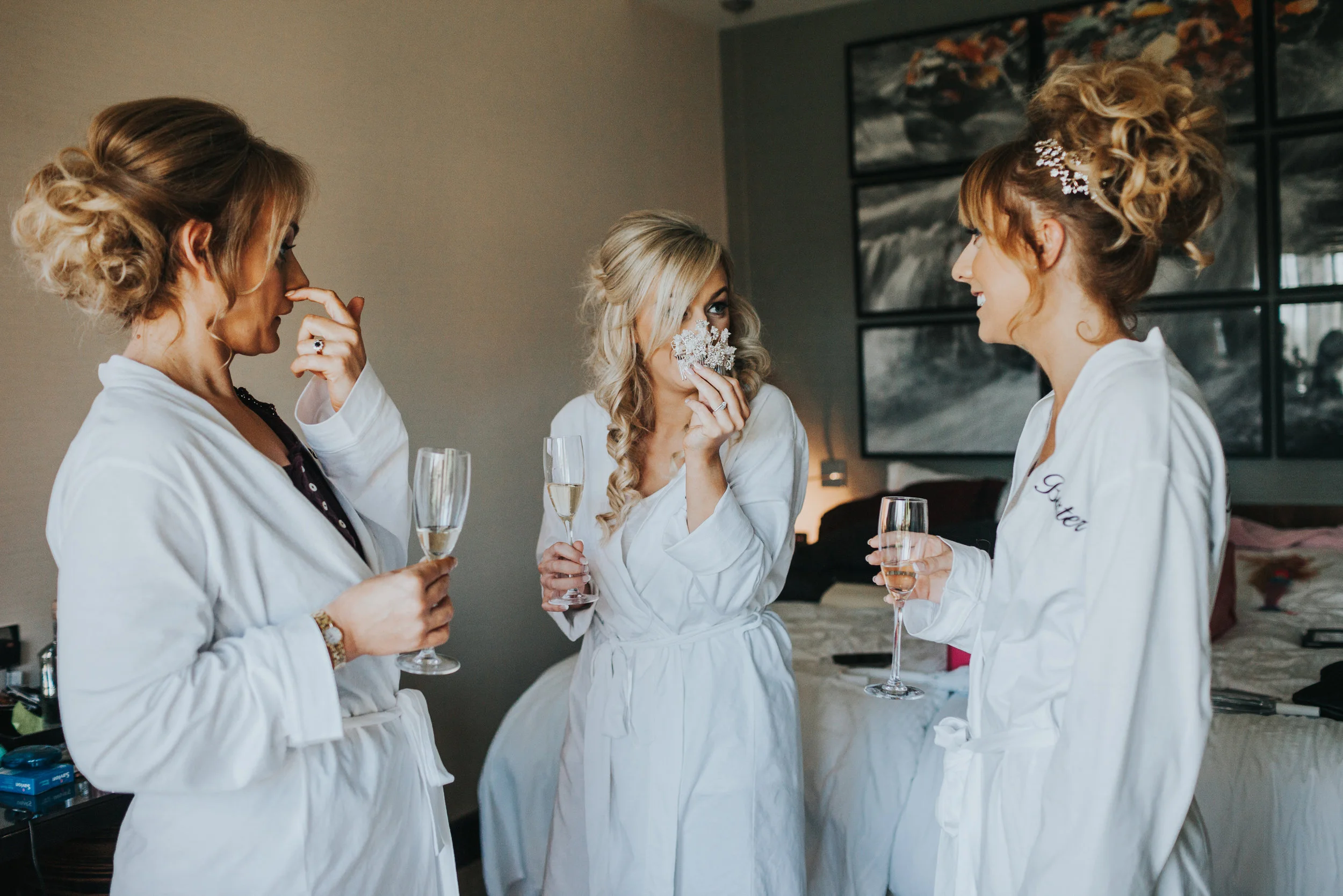 Bride hides behind hair clip. 