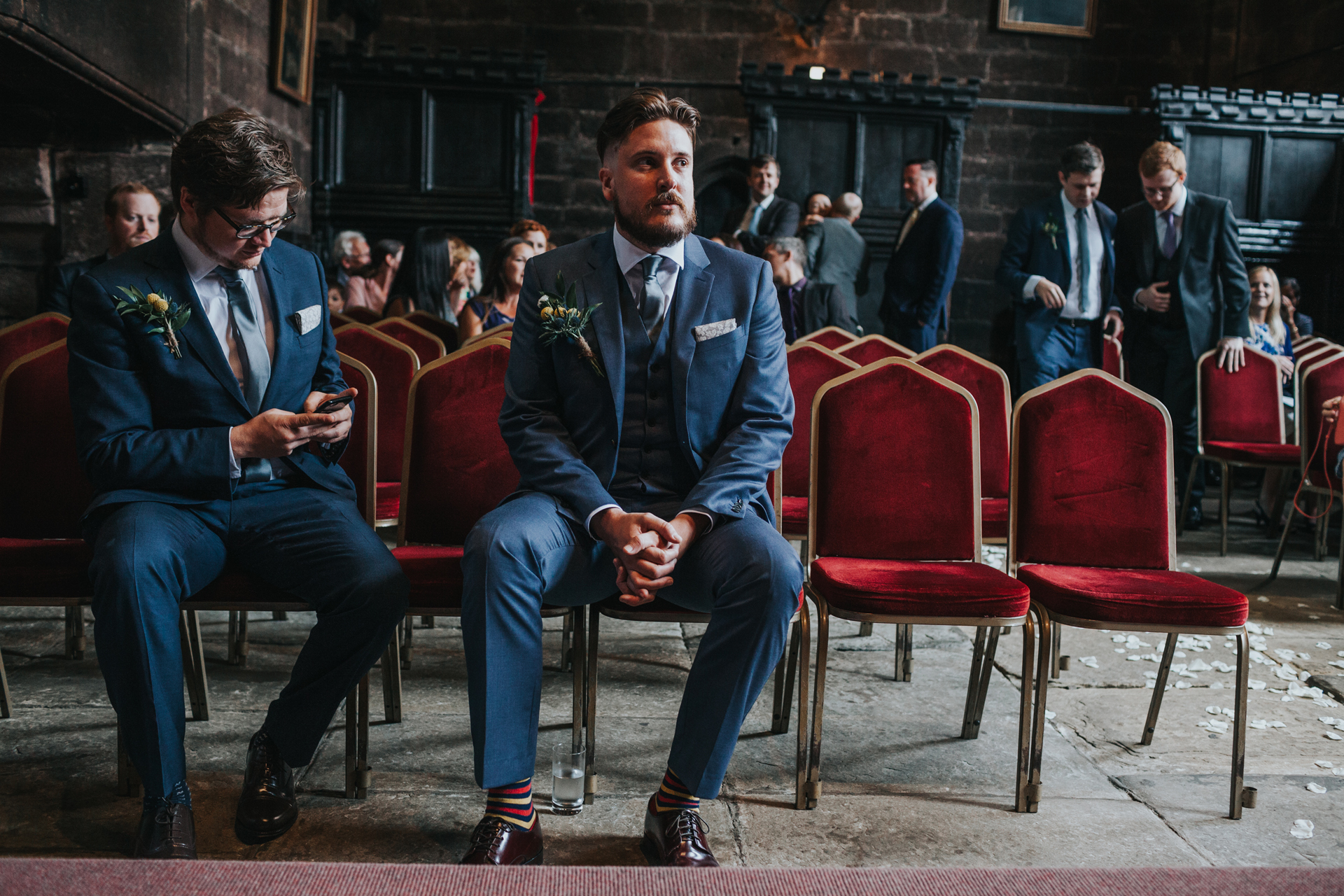 Groom waiting for Bride inside Chetham's Library.