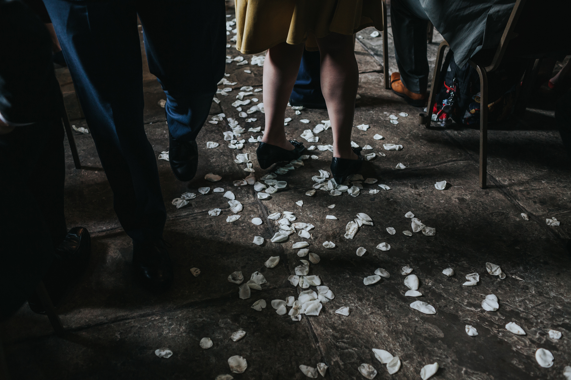 Petals lining the aisle at Chetham's Library.