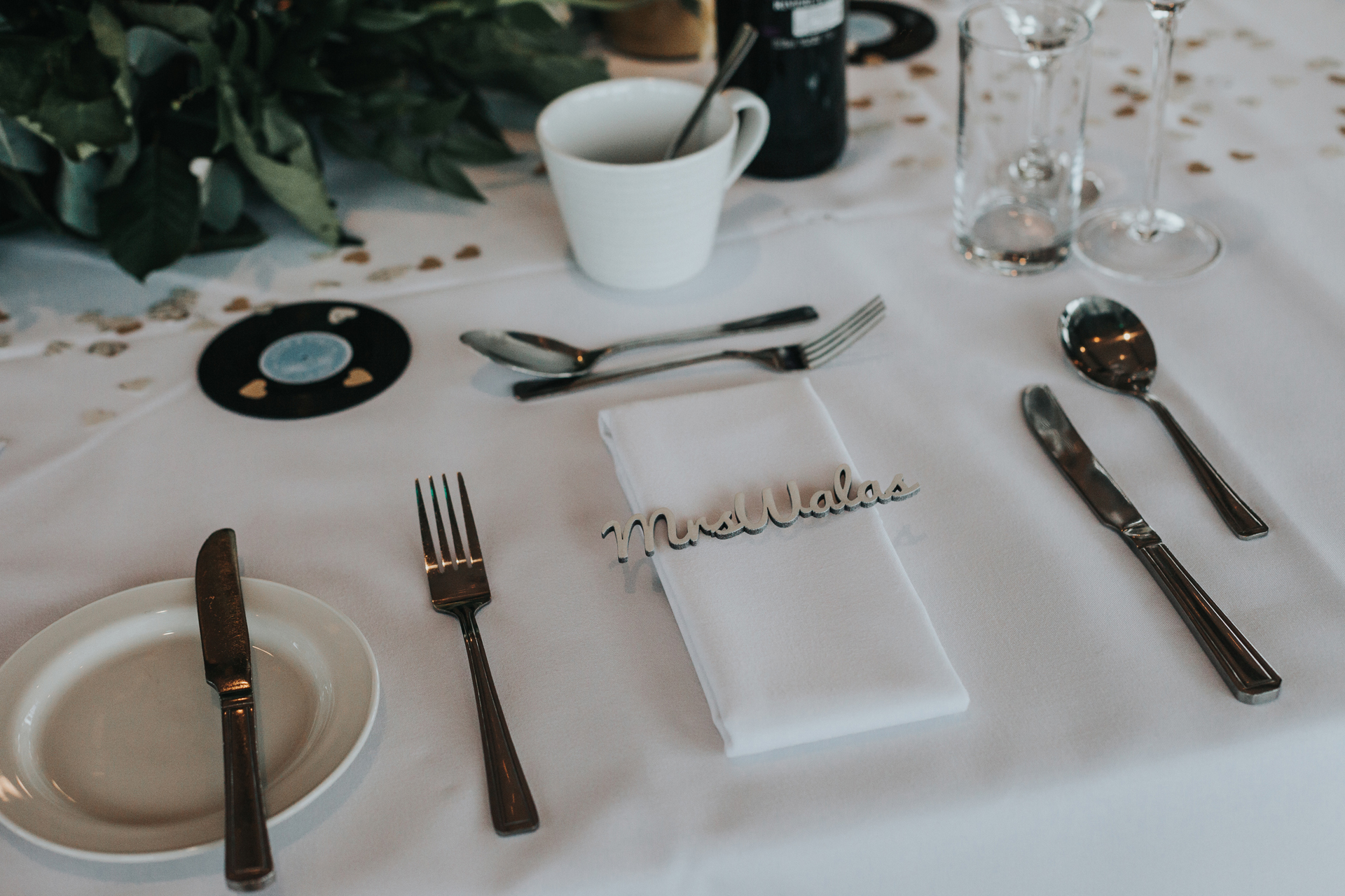 Mrs Wallas wooden table setting. 