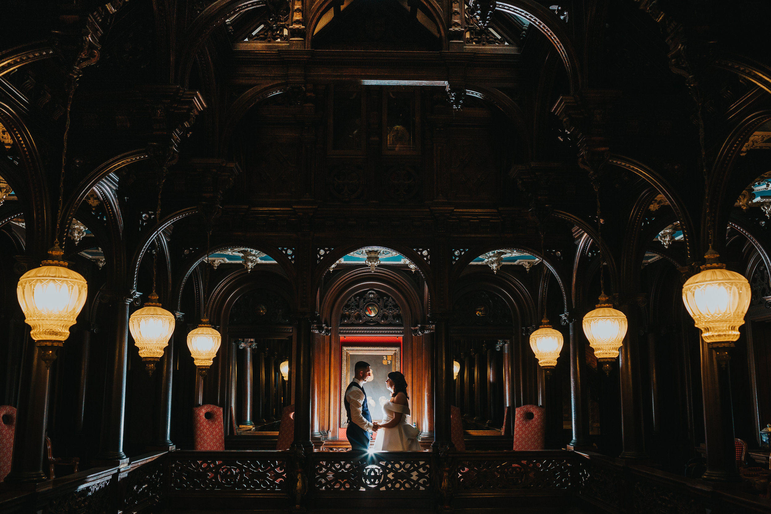 Couple inside Crewe Hall on their Wedding Day