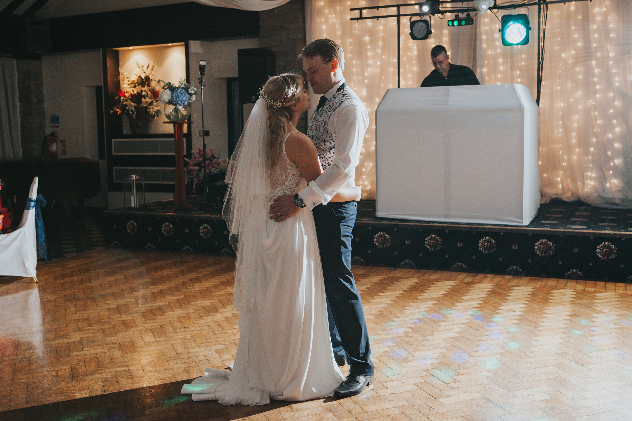 Bride and Groom alone on dance floor together at Mytton Fold Hotel. 