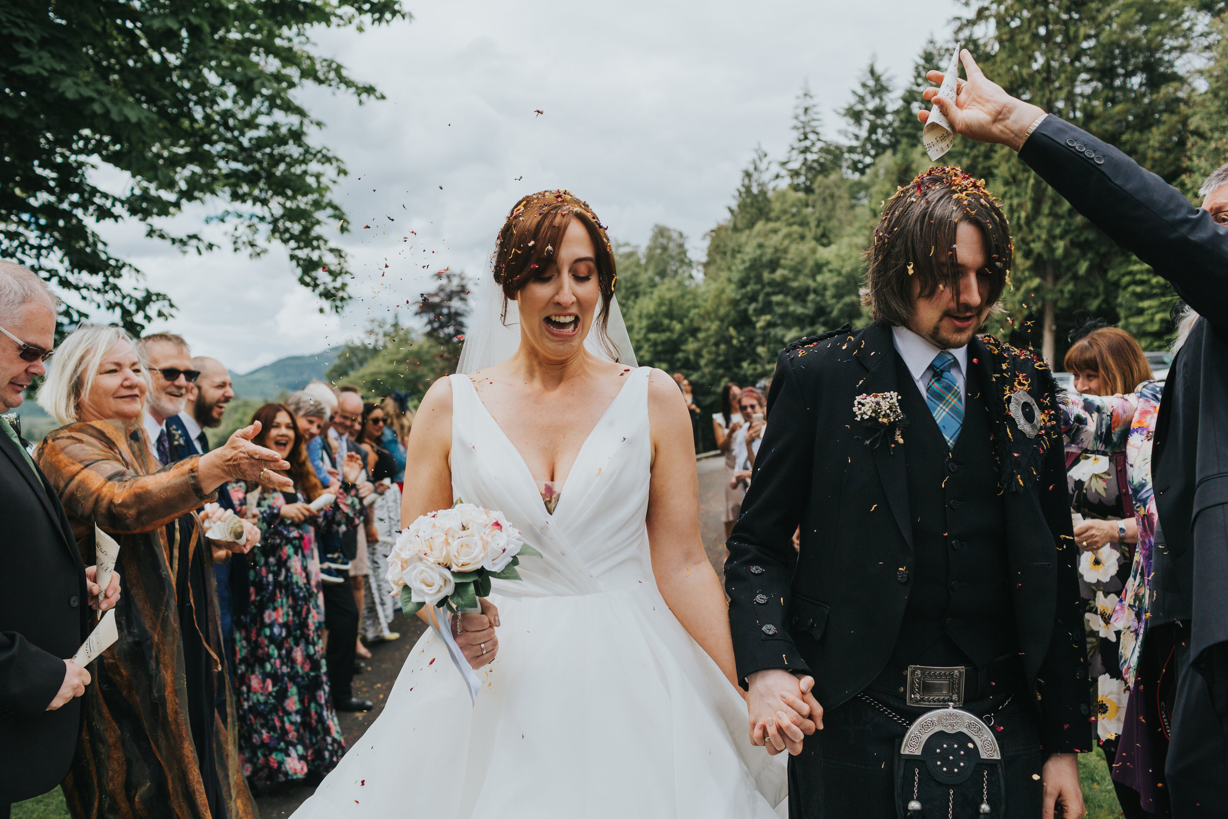 Couple attacked by confetti on their wedding day.