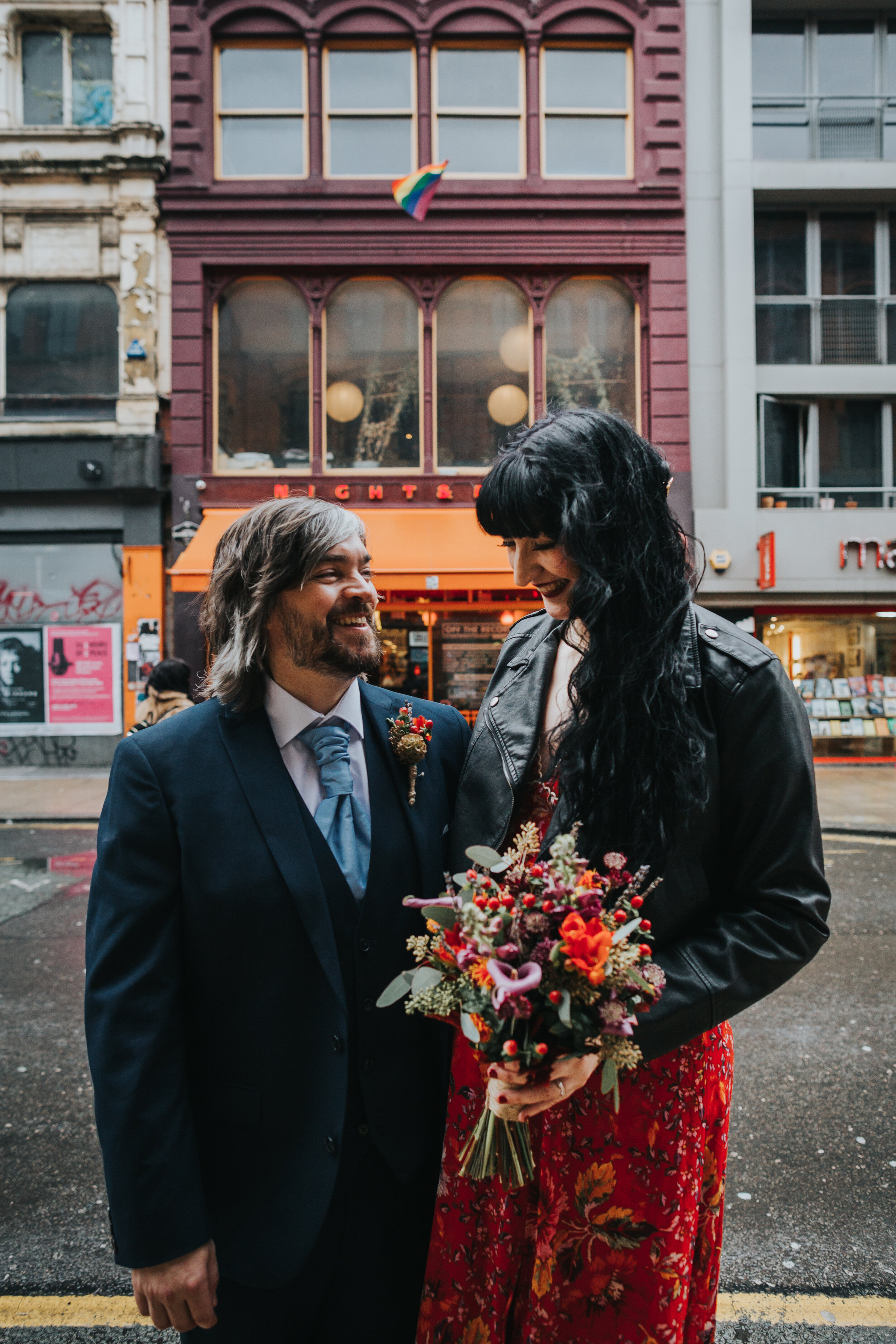 Bride and Groom outside the Night and Day Cafe Manchester.  (Copy)