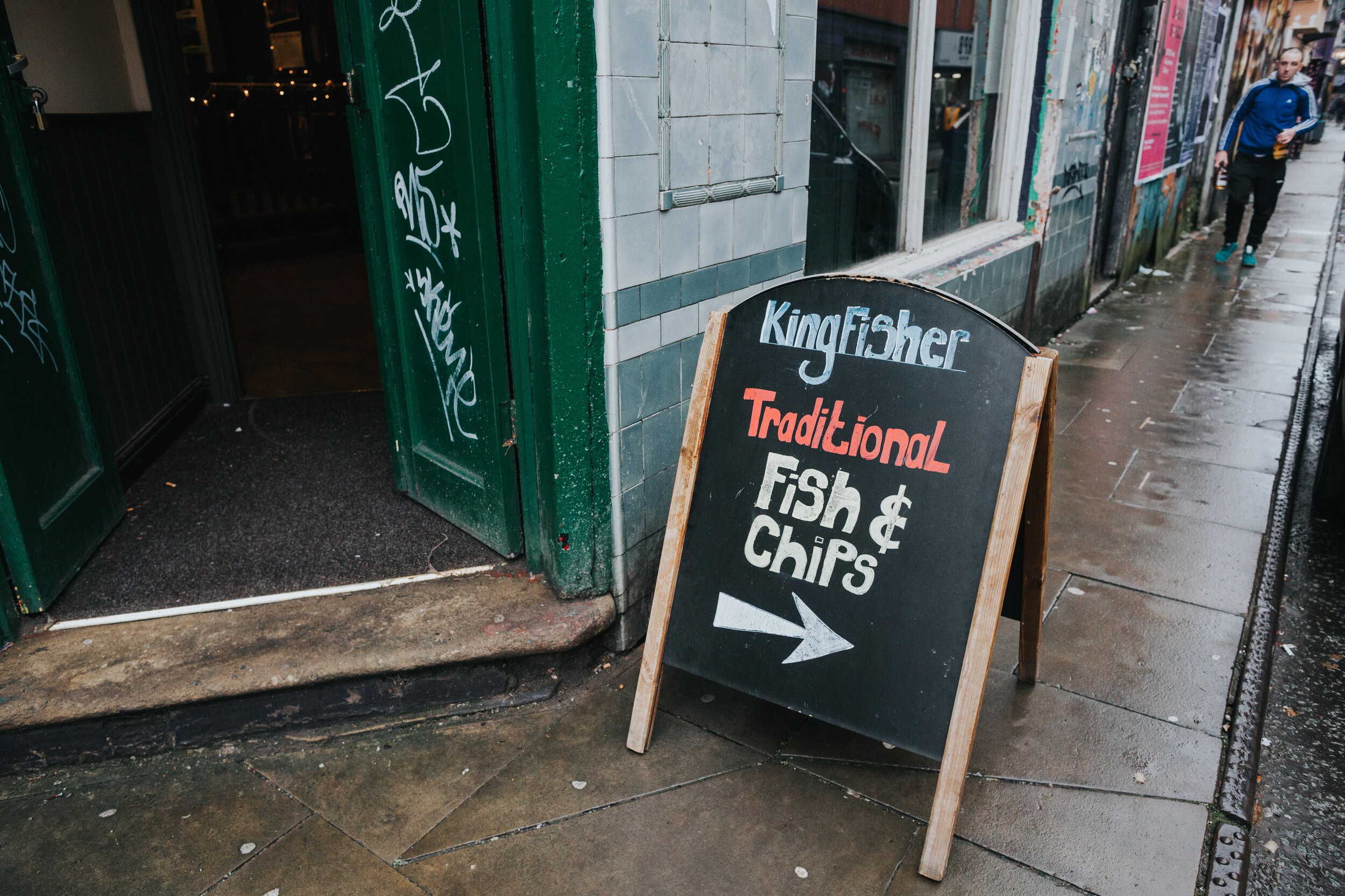 Fish and chips sign at pub wedding in Manchester. (Copy)