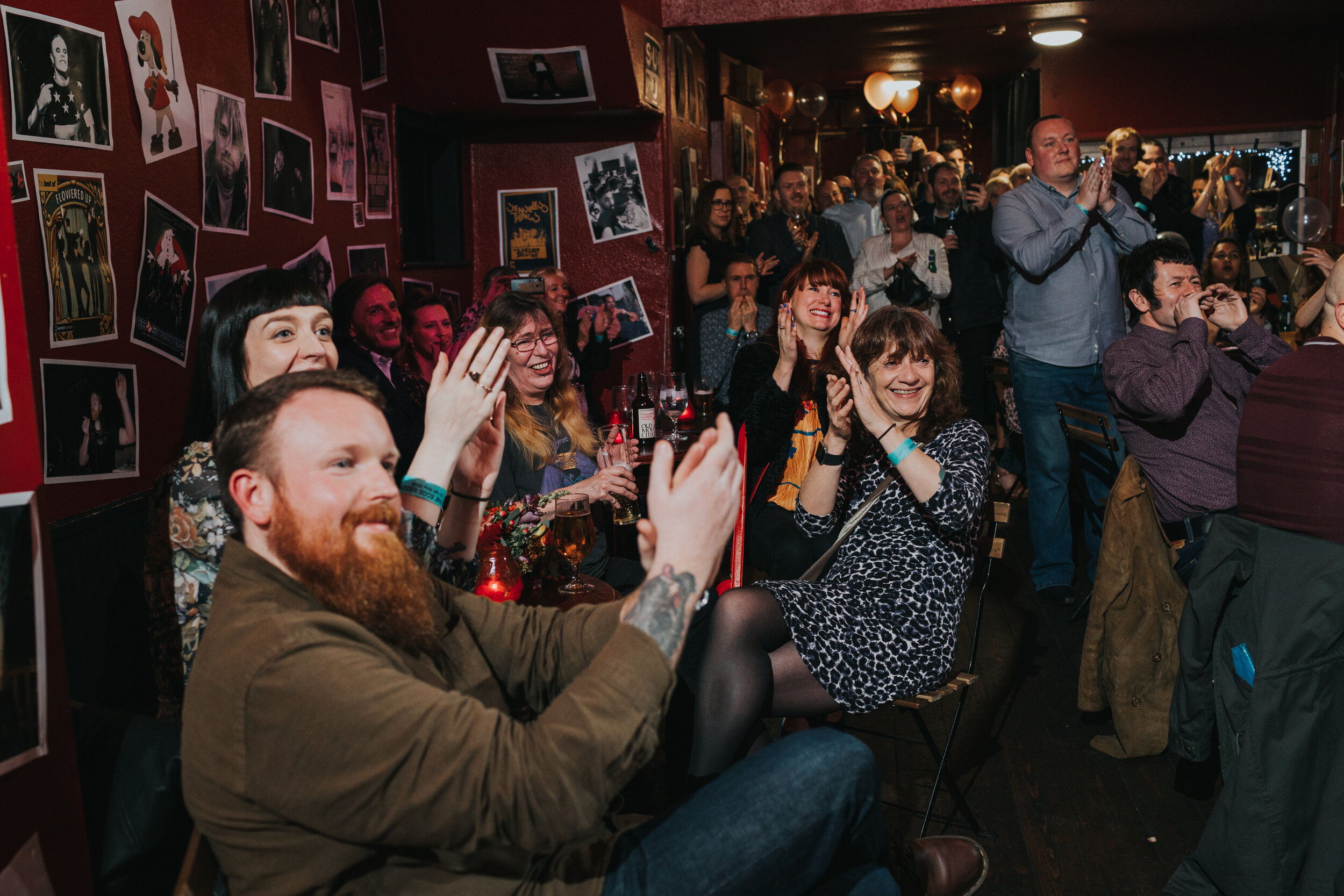 Guests cheer on first dance at pub wedding in Manchester. (Copy)