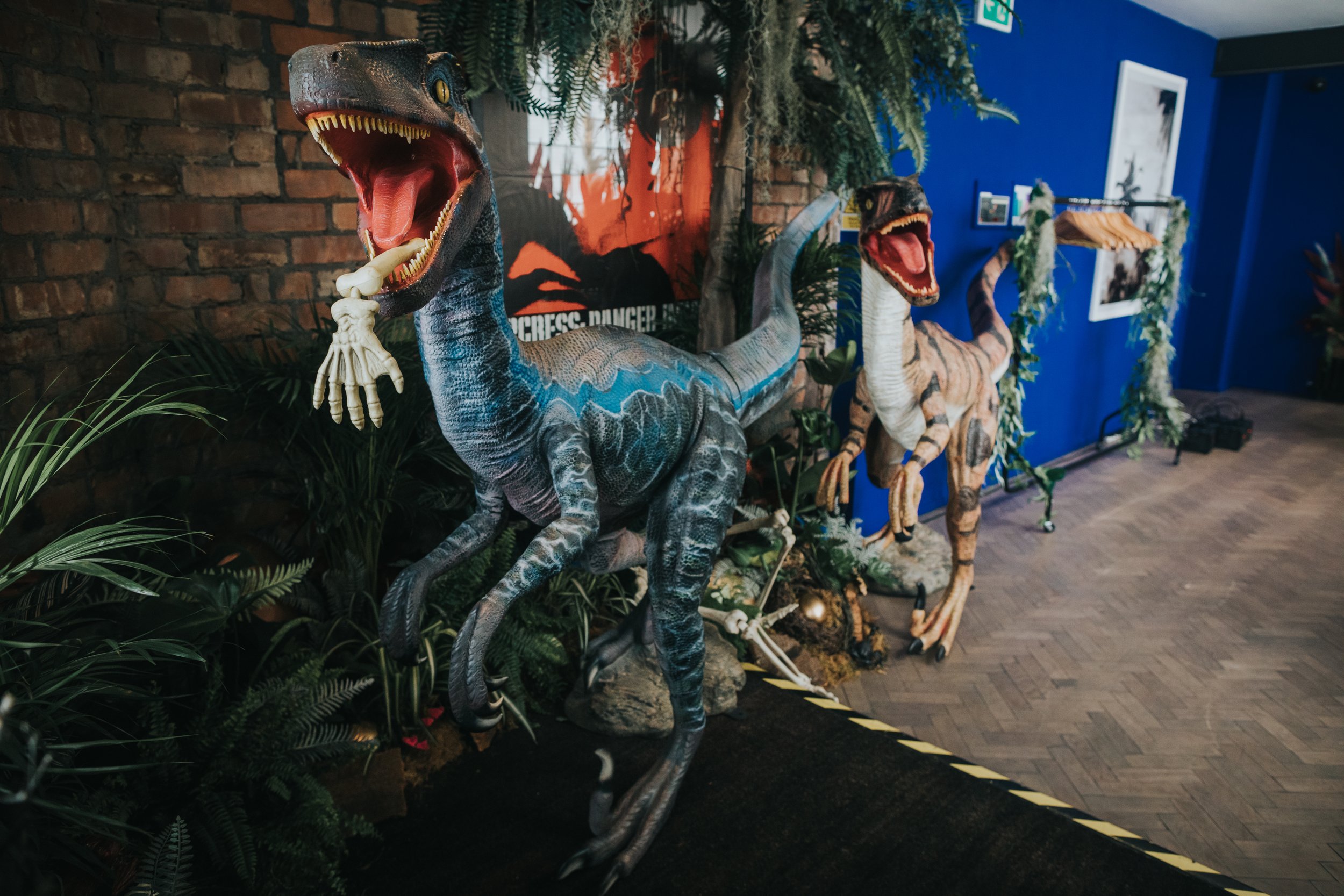 Velociraptors in hall way at wedding in Salford, Greater Manchester