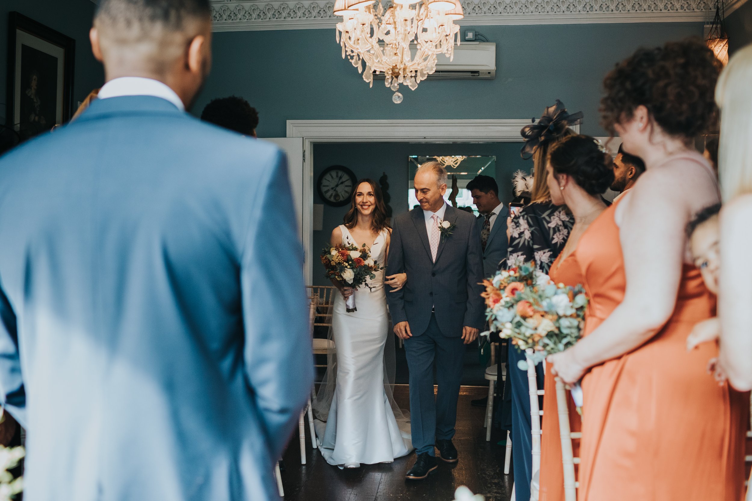 Bride walked down the aisle by her father at Didsbury House Hotel