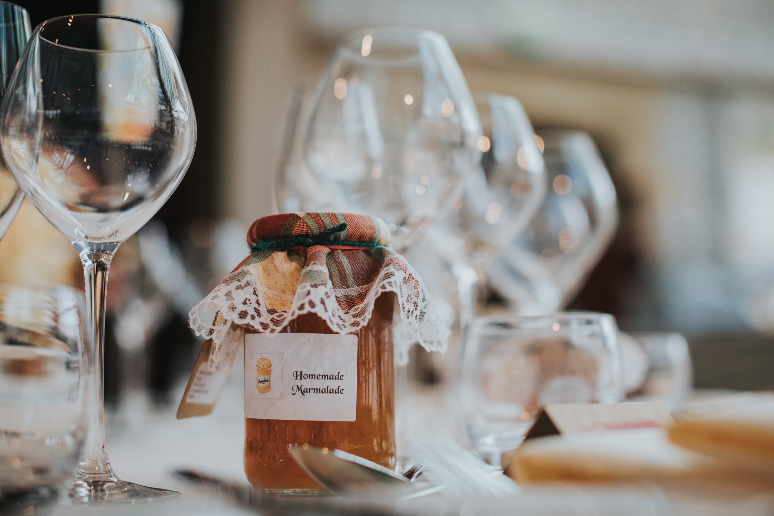 Home made marmalade wedding favour. 