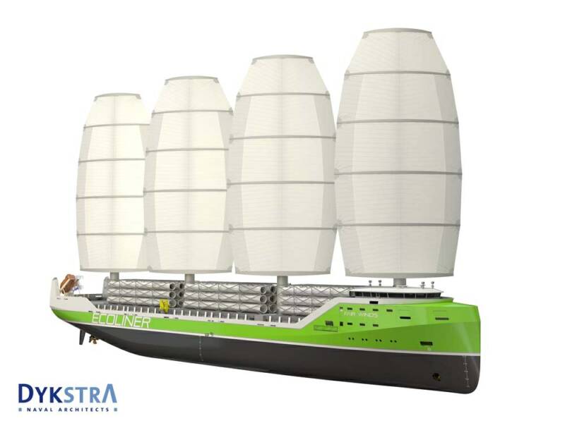"The WASP is a durable alternative for present day cargo ships. Sail propulsion is used to reduce fuel consumption and thereby cost and emissions." See http://www.dykstra-na.nl/designs/wasp-ecoliner