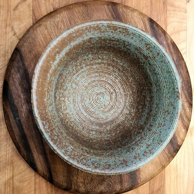 Bowl - Bluegreen & Brown, corduroy surface