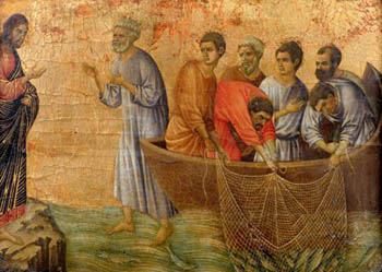 The Miraculous catch of 153 fish by Duccio, 14th century 153? In that boat? Really?