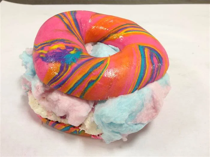 The Bagel Store's famous rainbow bagel.