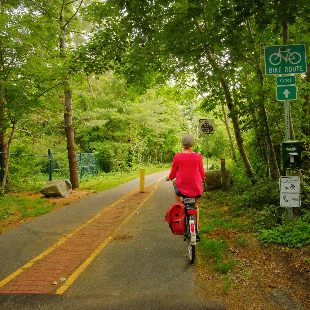 Back on the Cape Cod rail trail in the morning, headed for the beach!