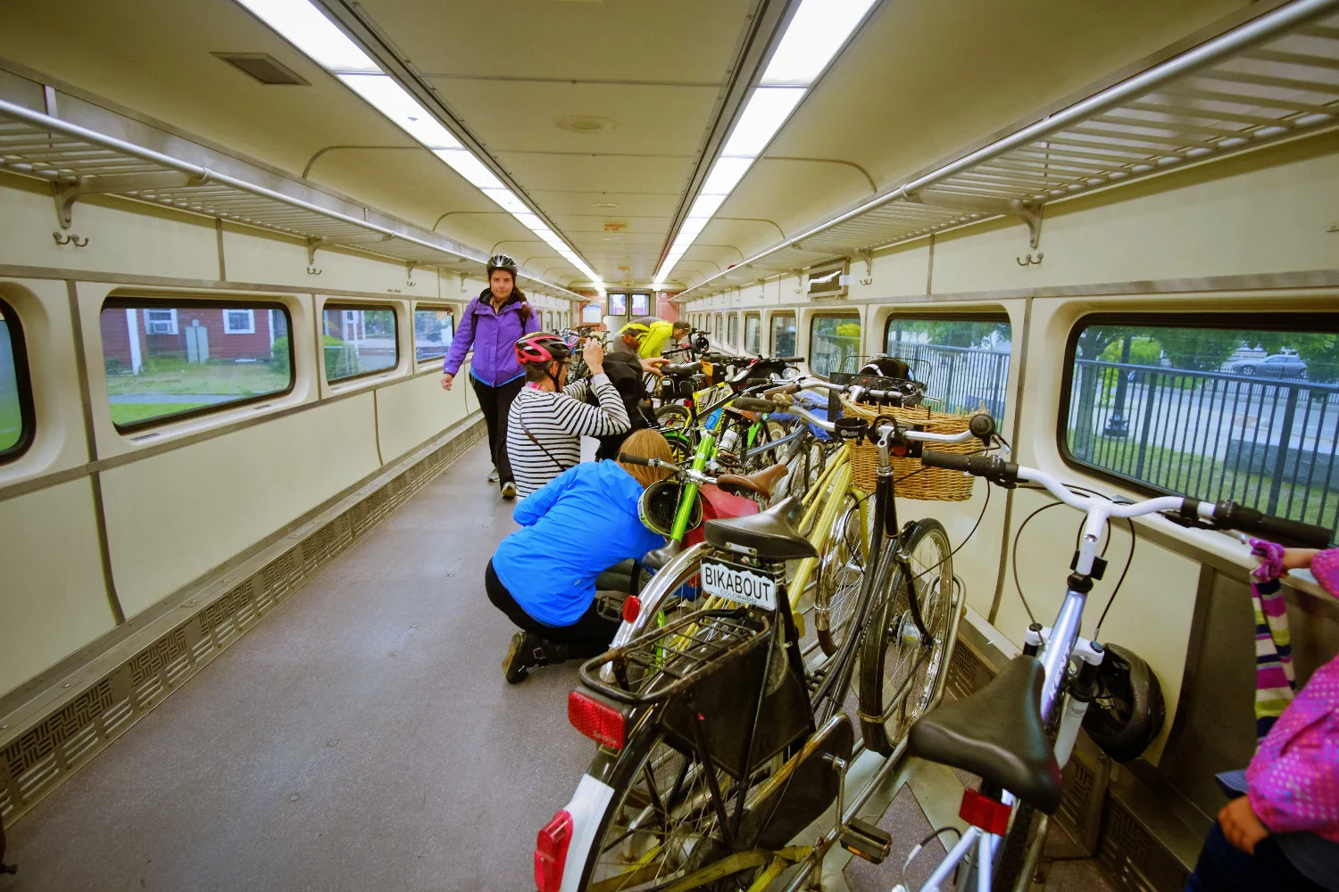Ground level hitches for your bikes and plenty of hooks and shelves for bags, if needed.